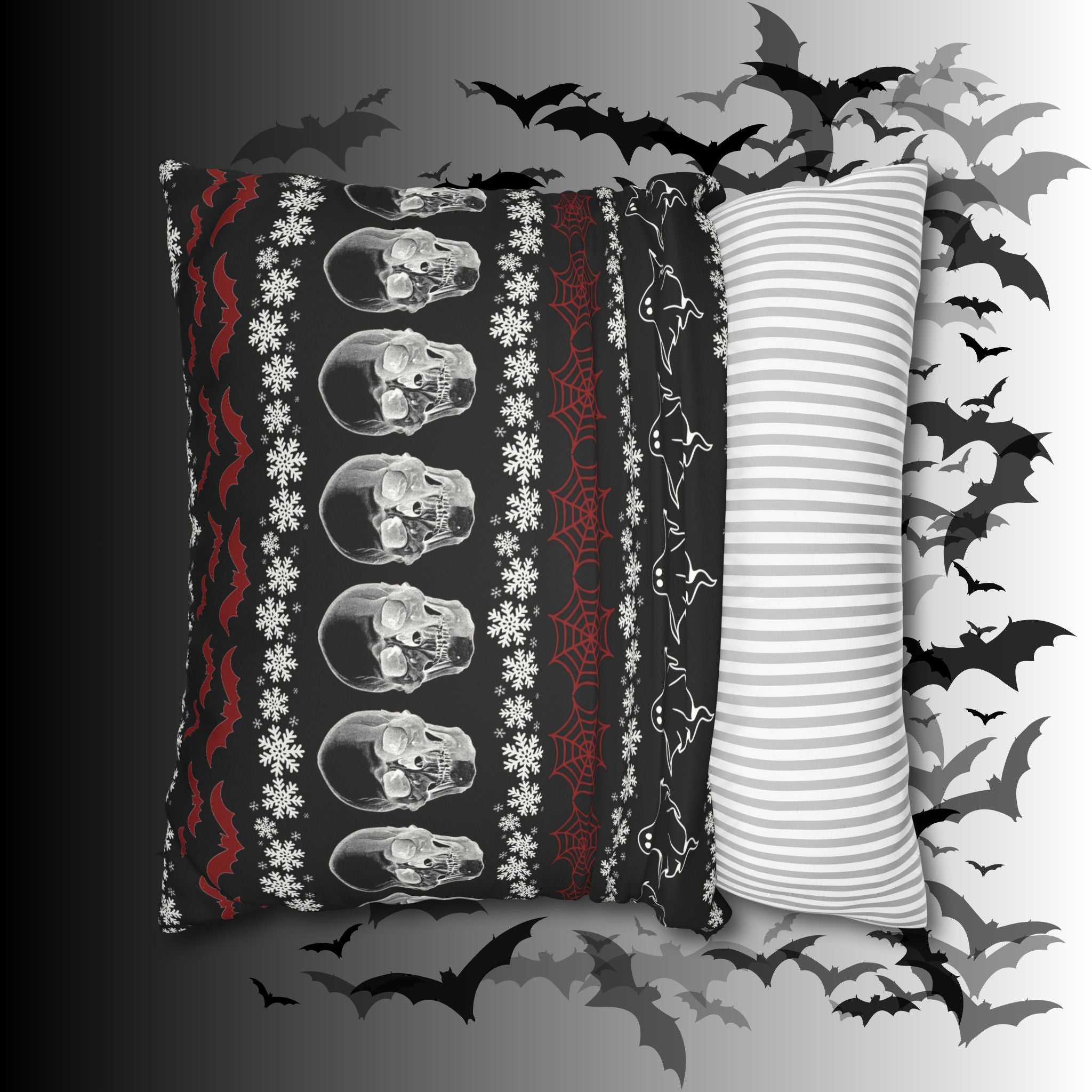 Merry Creepmas Gothic Ugly Sweater Throw Pillow — Goth Holiday Dark Home Decor