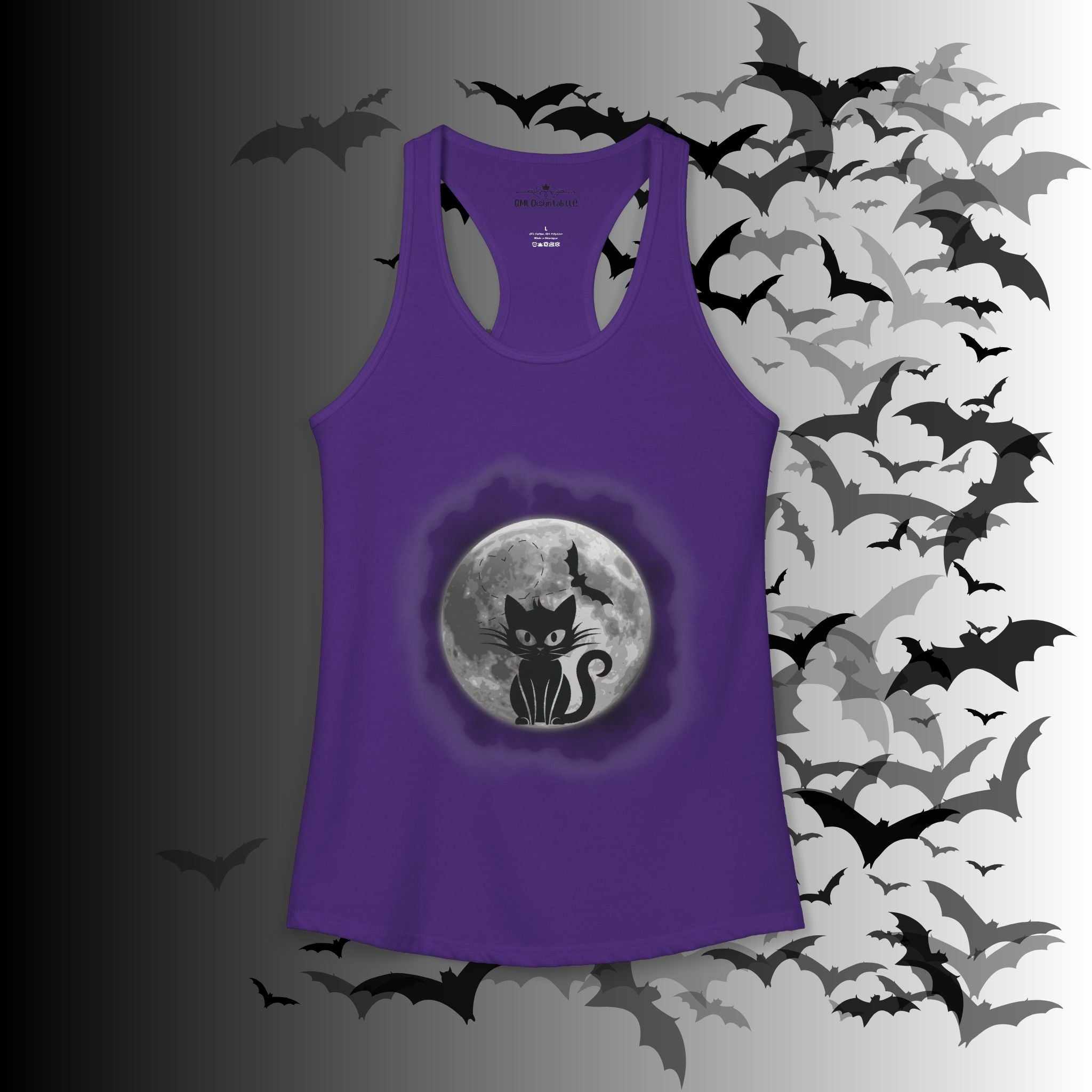 Gothic Black Cat Full Moon Racerback Tank Top — Witchy Sleeveless Shirt