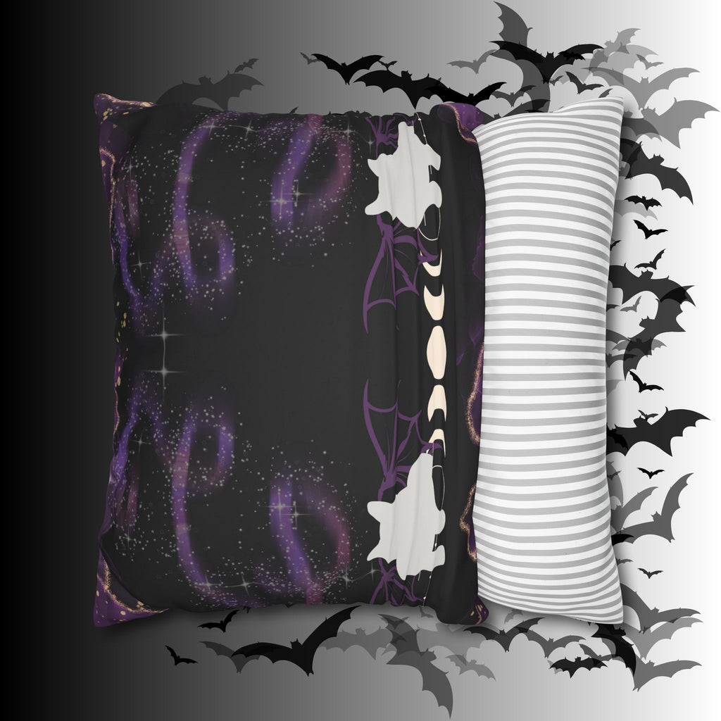 Gothic Bat Wing Cat Moon Phases Throw Pillow — Purple Celestial Dark Home Decor
