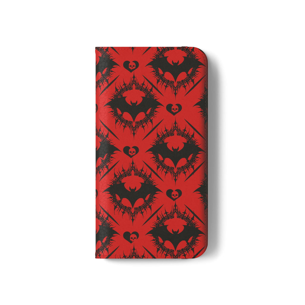 Gothic Bat Wallet Flip Case - Elegant Goth Phone Wallet - Bat Pattern Flip Case - Gothic Phone Case - Stylish Wallet Phone Case