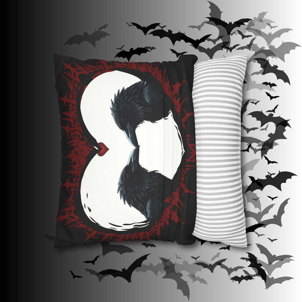 Gothic Ravens Love Heart Throw Pillow — Dark Valentine Gothic Home Decor