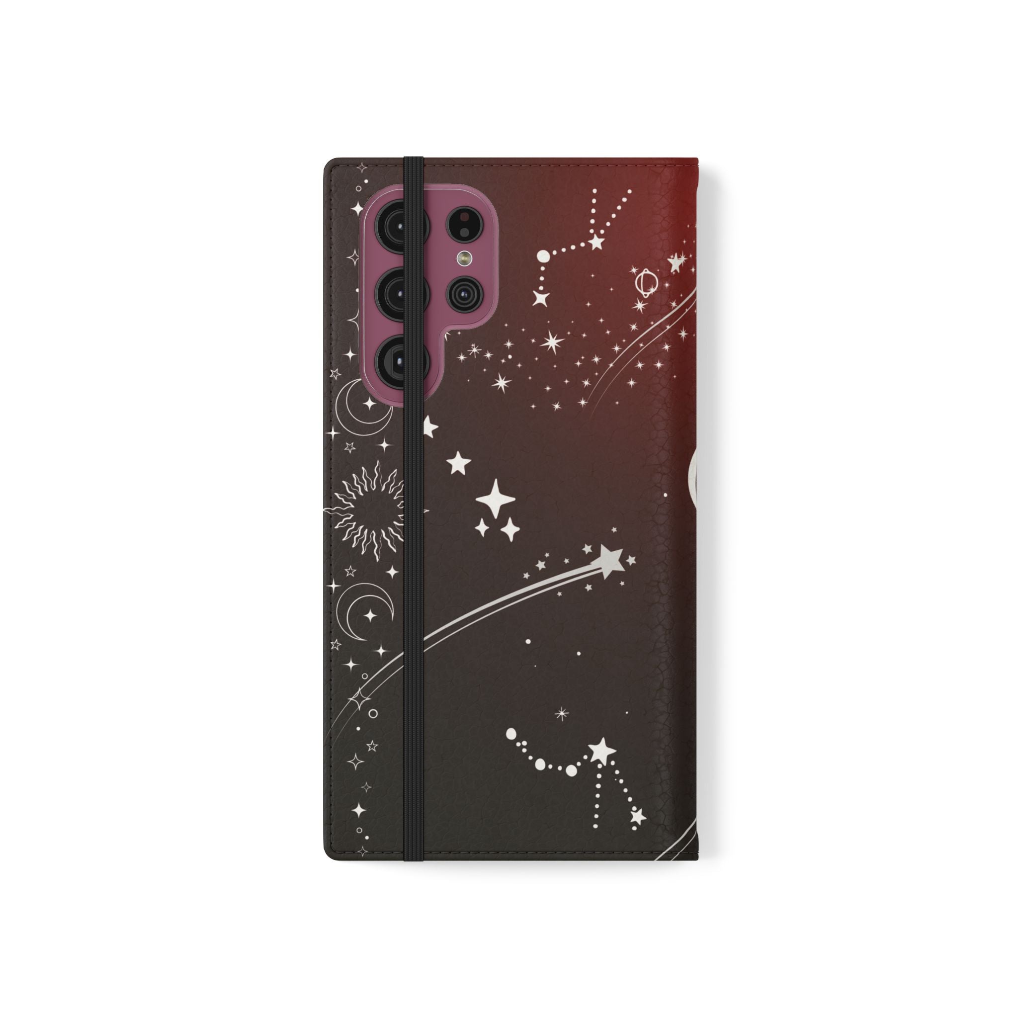 Gothic Celestial Black and Red Flip Wallet Case for iPhone and Samsung Galaxy Phones
