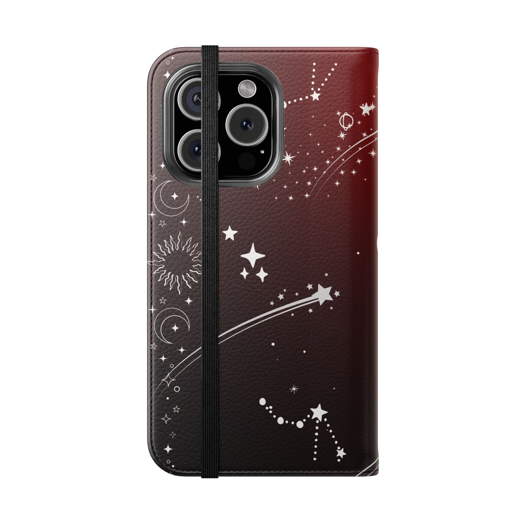 Gothic Celestial Black and Red Flip Wallet Case for iPhone and Samsung Galaxy Phones