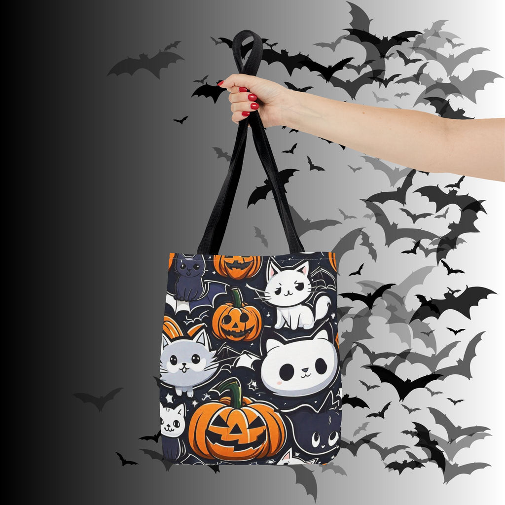 Kawaii Halloween Cat & Pumpkin Tote Bag — Spooky Multi-Cat Pattern
