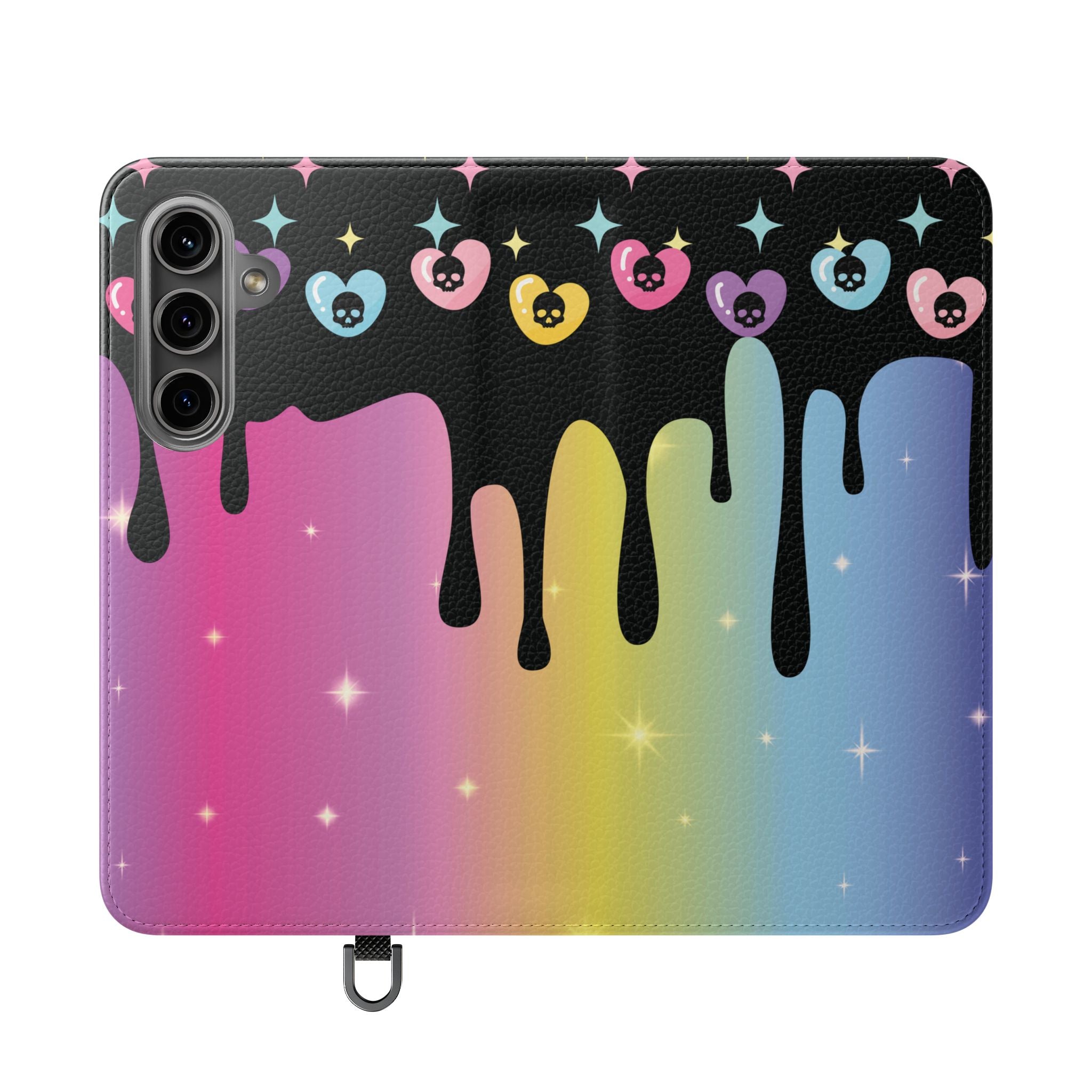 Pastel Goth Drippy Rainbow Skulls Flip Wallet Phone Case - Wallet Case for Samsung and iPhone - Gothic Style Wallet Phone Cases
