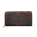 Gothic Dark Romance Heart Wallet | Red Floral Scrollwork Faux Leather Zipper Clutch