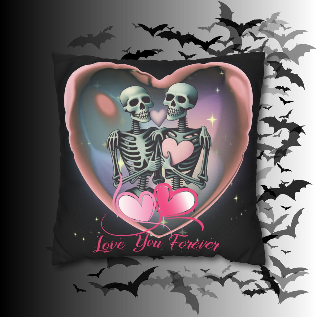 Love You Forever Skeleton Couple Throw Pillow — Gothic Love Dark Home Decor