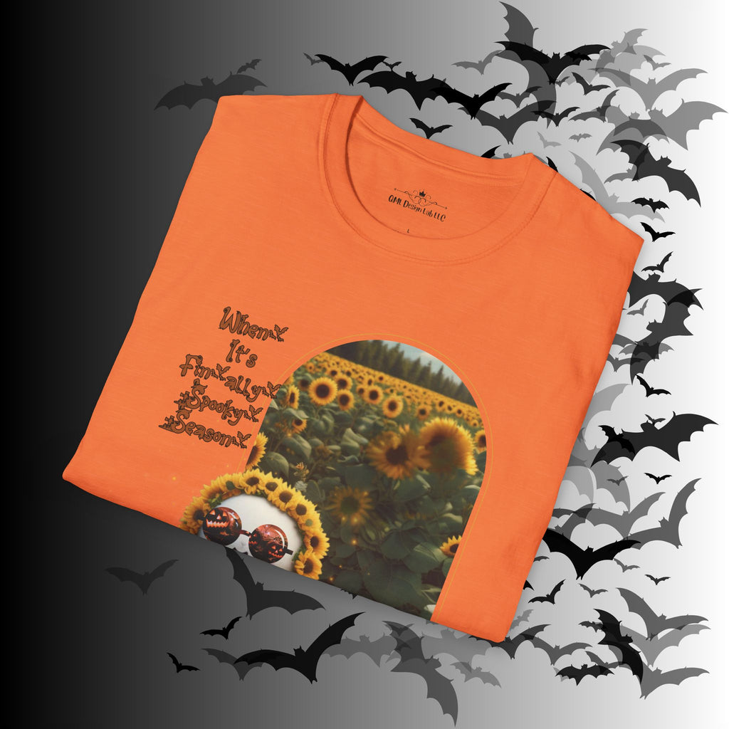 "When It's Finally Spooky Season" Ghost Sunflower T-Shirt — Halloween Tee