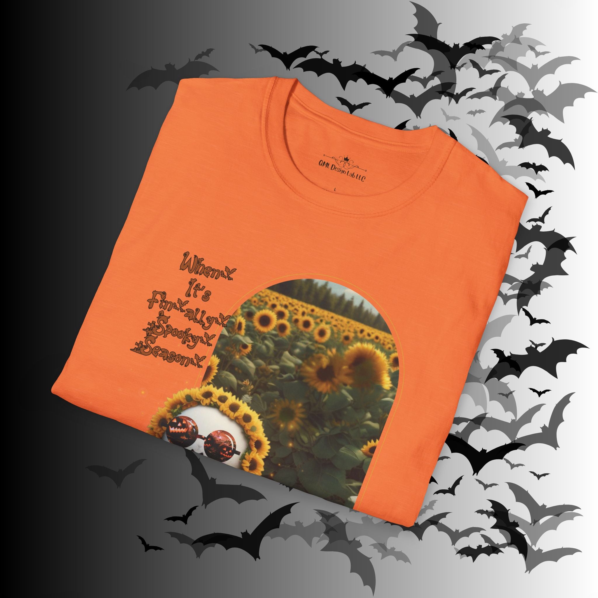 "When It's Finally Spooky Season" Ghost Sunflower T-Shirt — Halloween Tee