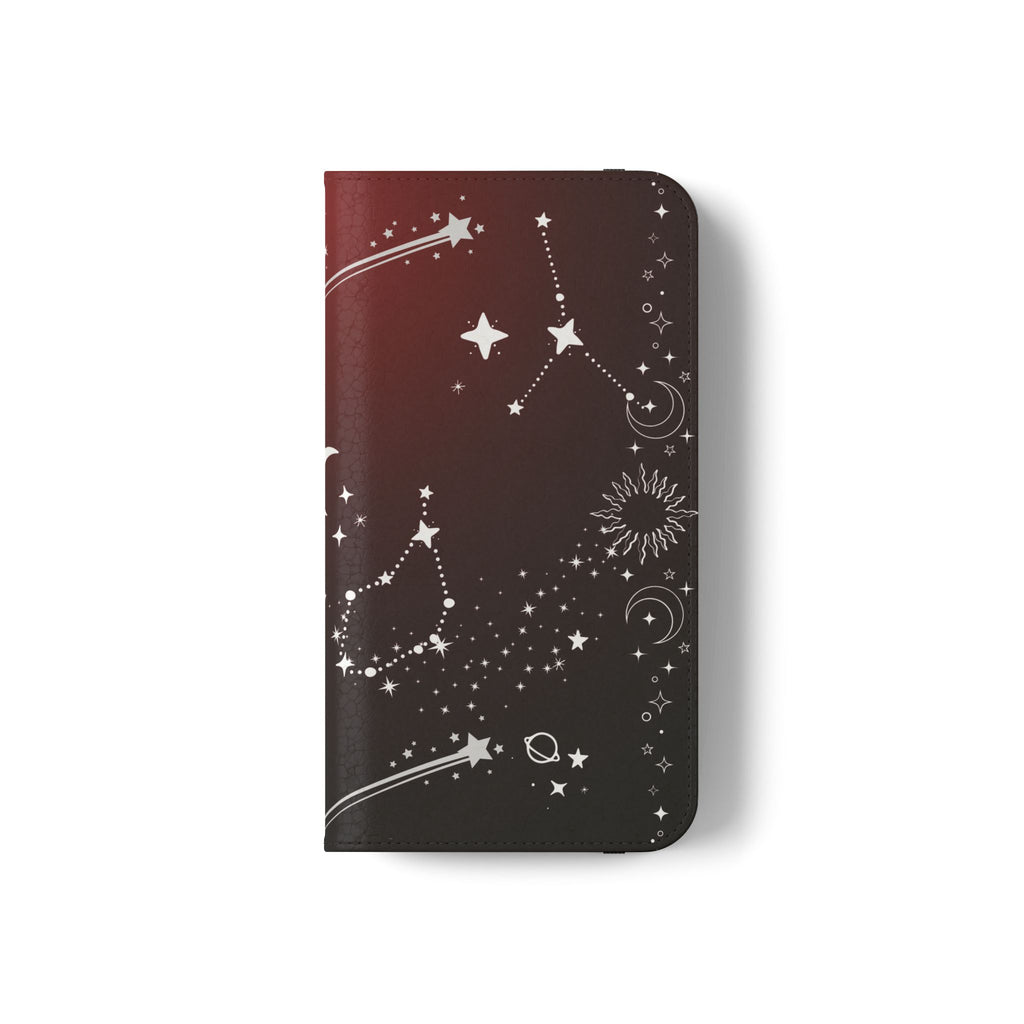 Gothic Celestial Black and Red Flip Wallet Case for iPhone and Samsung Galaxy Phones