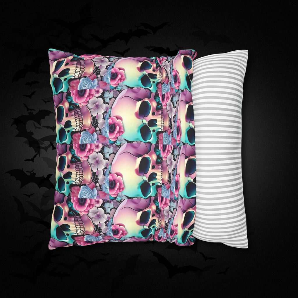 Pastel Goth Floral Skull Throw Pillow — Dark Floral Emo Home Decor