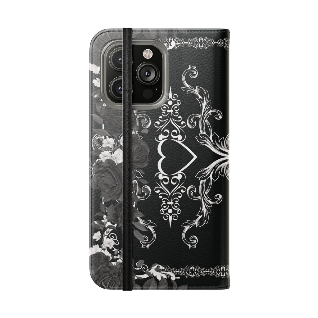 Romantic Goth Wallet Flip Case - Goth Botanical Phone Case