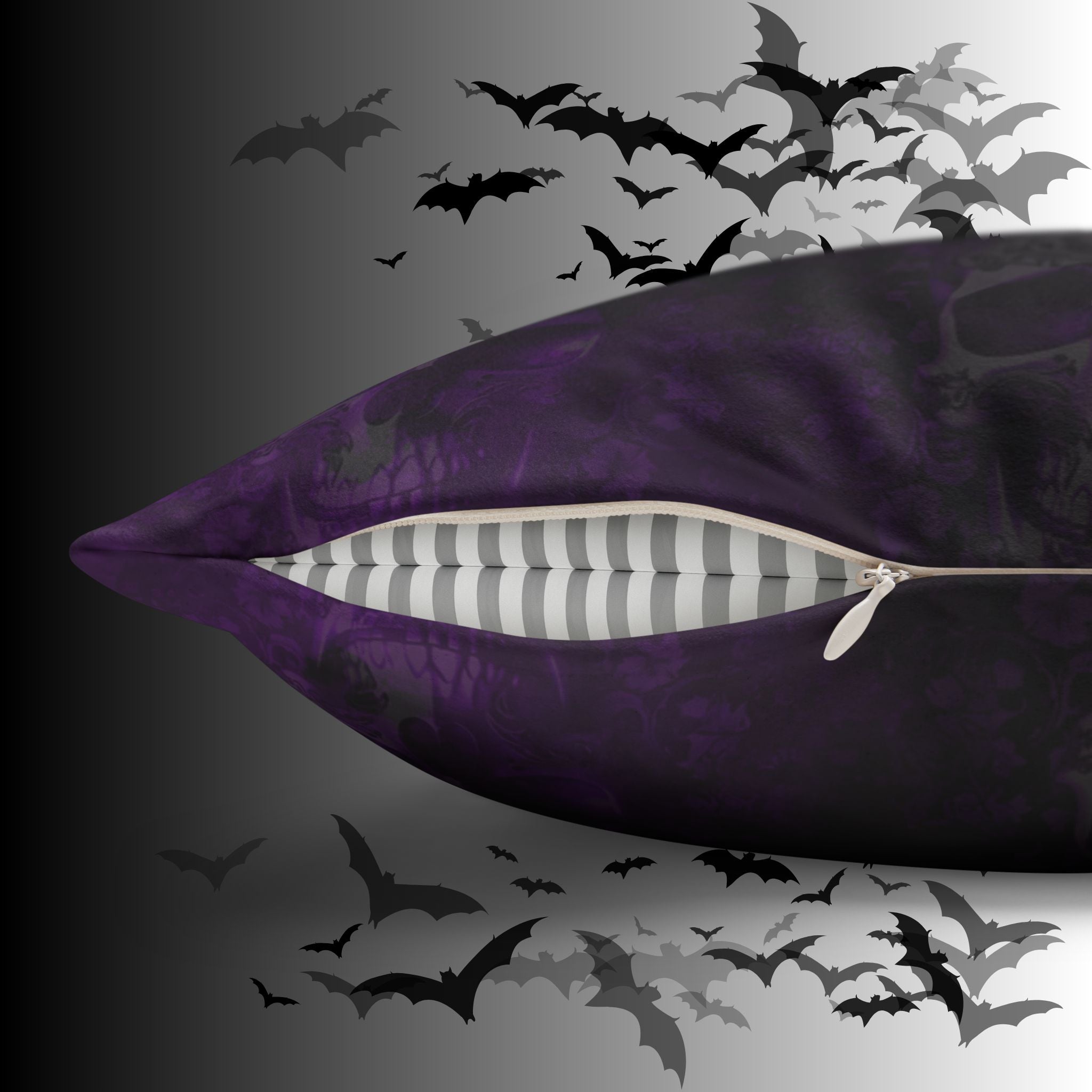 Purple Gothic Skull Throw Pillow — Damask Dark Home Decor