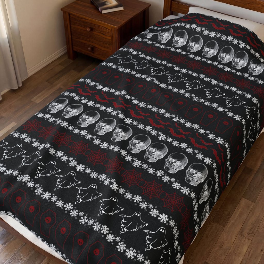 Merry Creepmas Print Throw Blanket — Gothic Holiday Home Decor