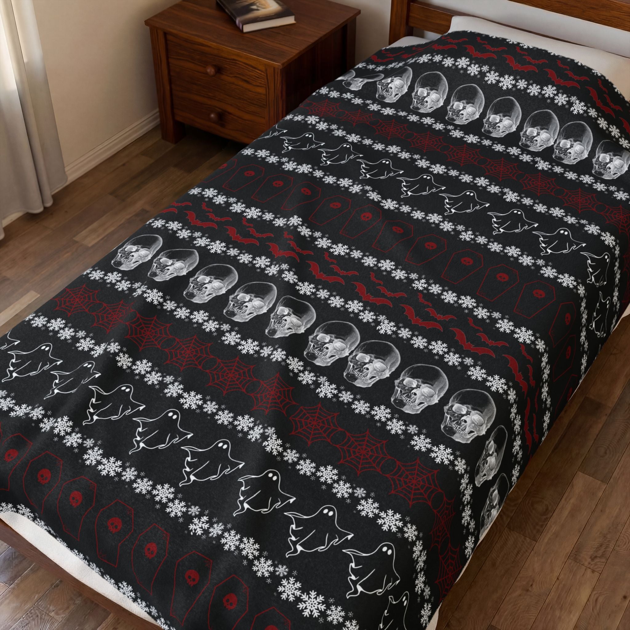 Merry Creepmas Print Throw Blanket — Gothic Holiday Home Decor