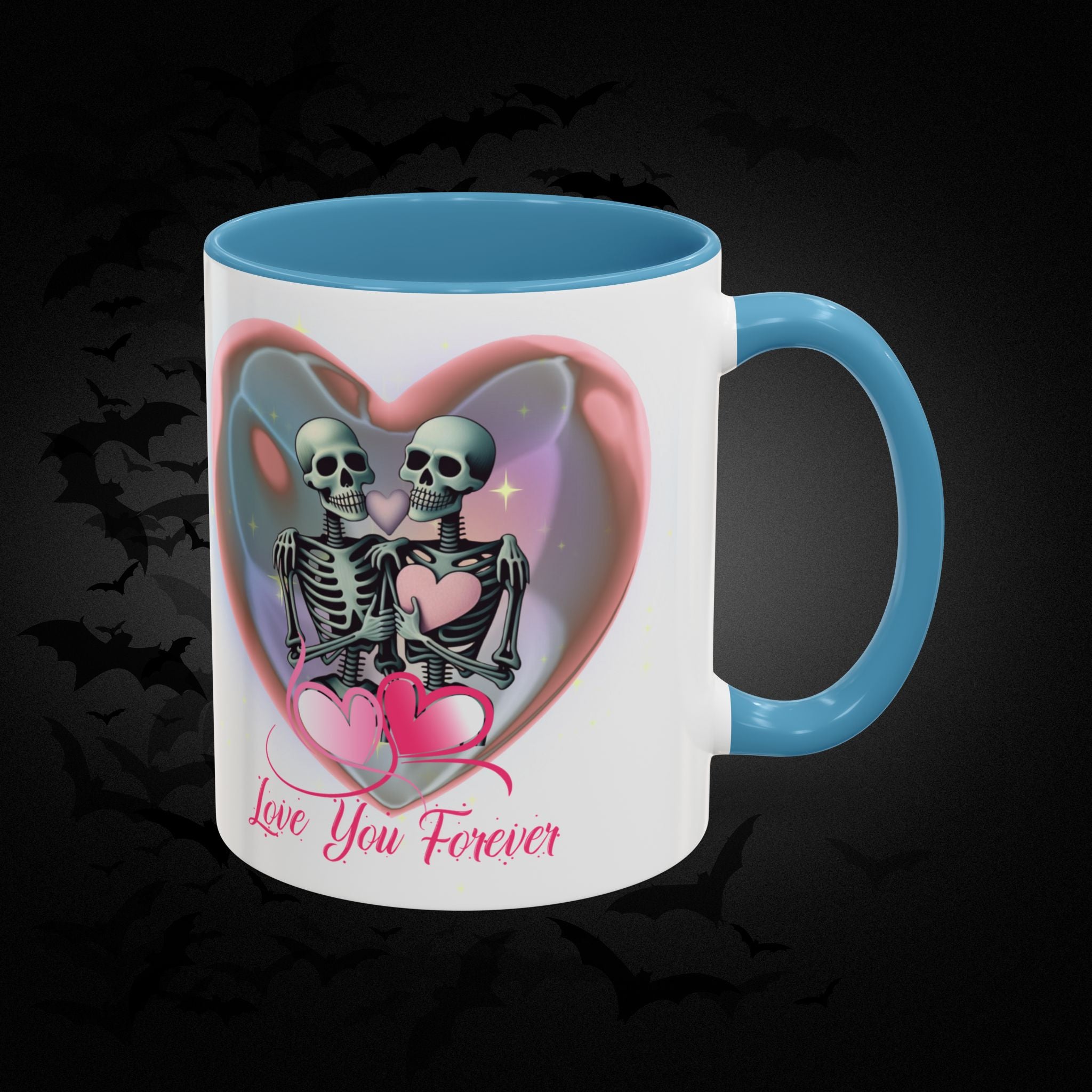 Love You Forever Valloween Coffee Mug — Skeleton Couple Heart Design (11/15oz)