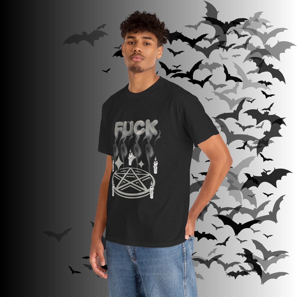 "FUCK" Pentagram Candle Ritual T-Shirt — Goth Humor Occult Tee