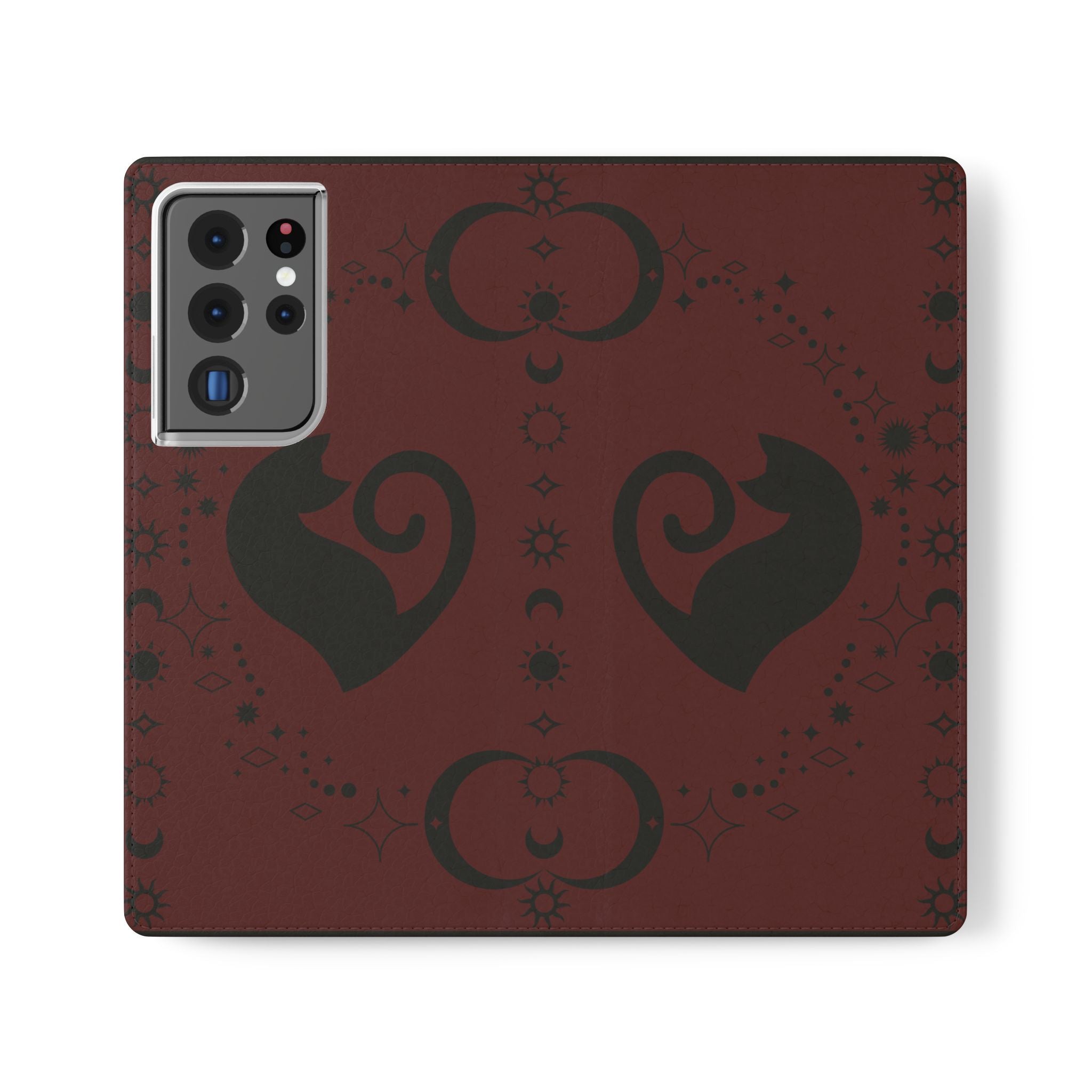 Dark Academia Celestial Black Cat Flip Wallet Case for iPhone and Samsung Galaxy Phones