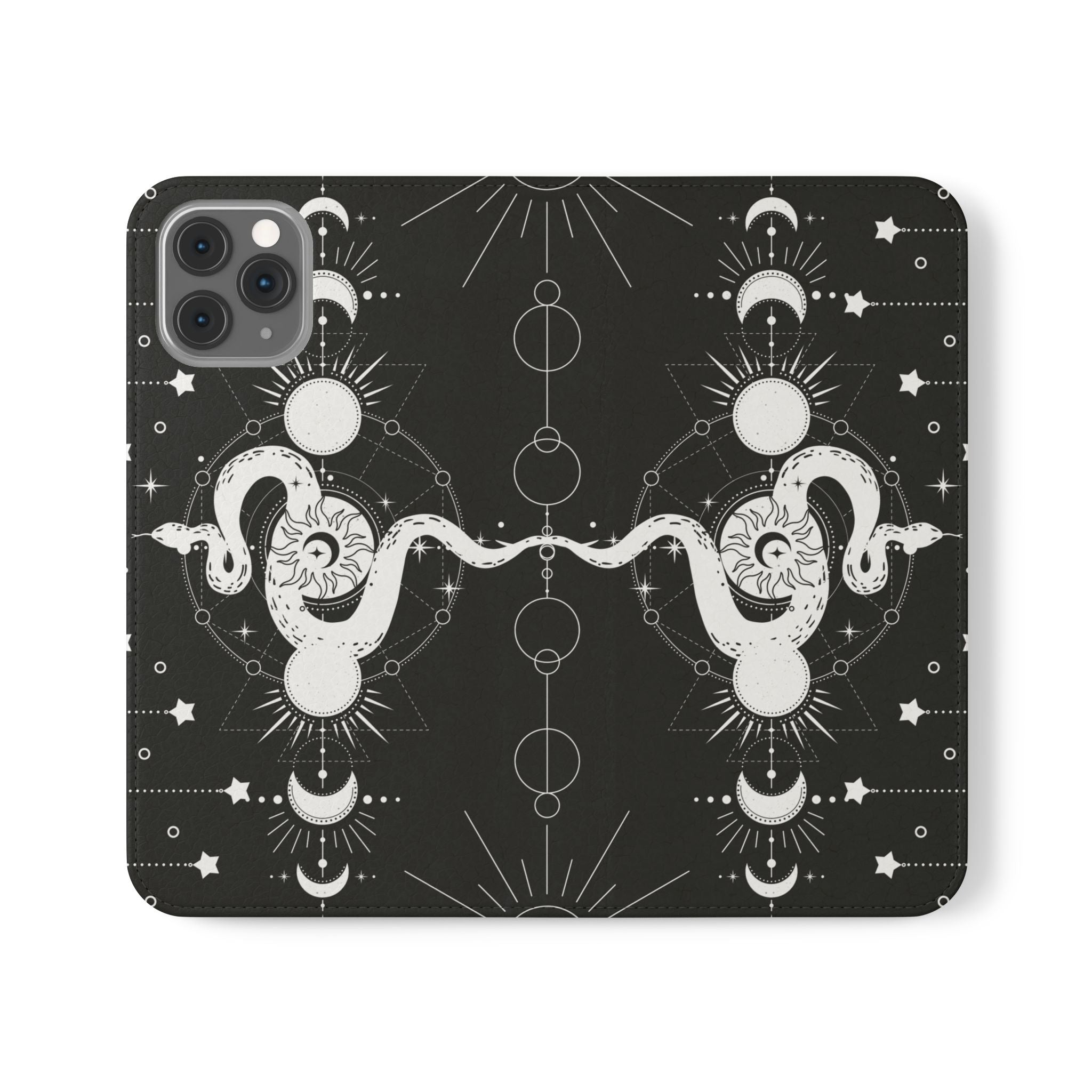 Gothic Style Celestial Snake Moon Phases Wallet Flip PhoneCase - Celestial Style Phone Case for iPhone and Samsung - Moon Phases Wallet Case
