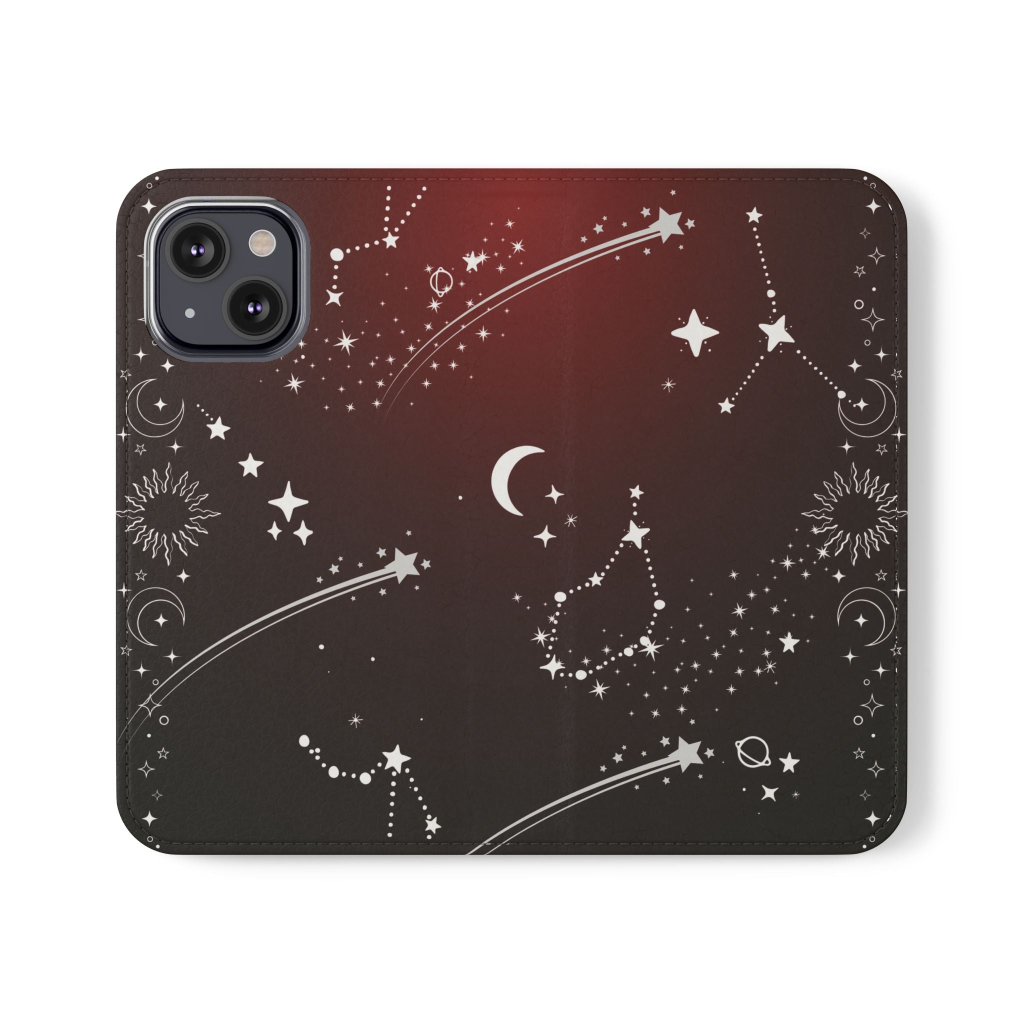 Gothic Celestial Black and Red Flip Wallet Case for iPhone and Samsung Galaxy Phones