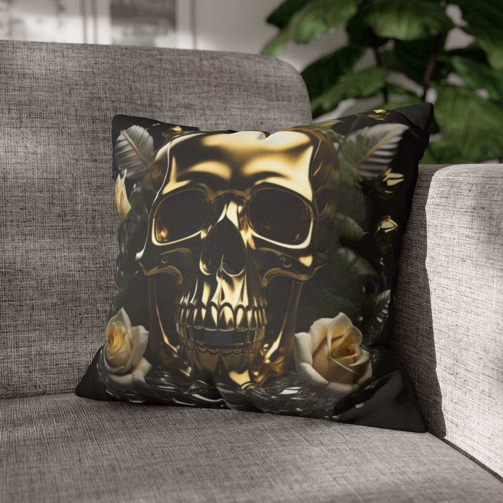 Gold Skull Botanical Throw Pillow — Dark Floral Gothic Home Decor