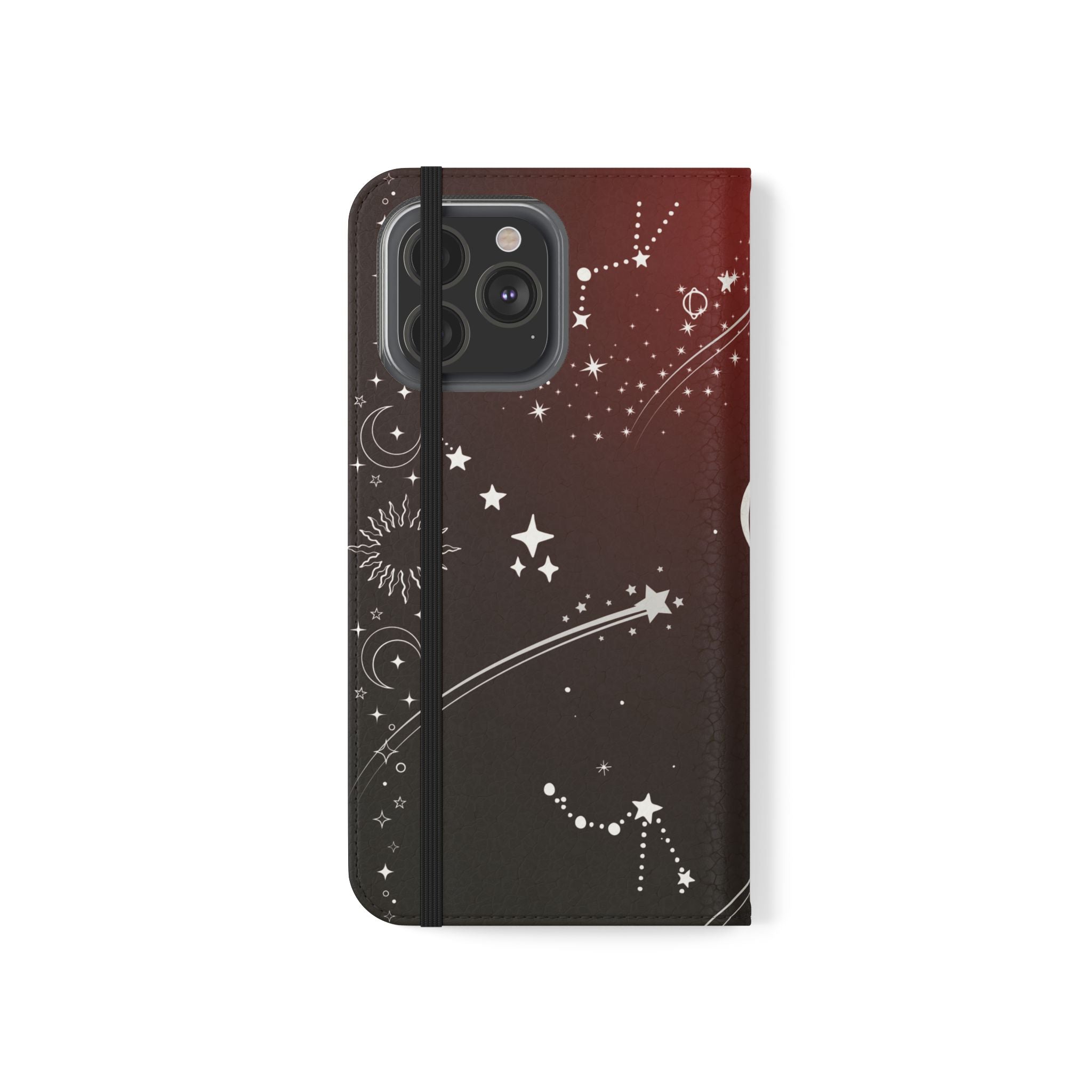 Gothic Celestial Black and Red Flip Wallet Case for iPhone and Samsung Galaxy Phones