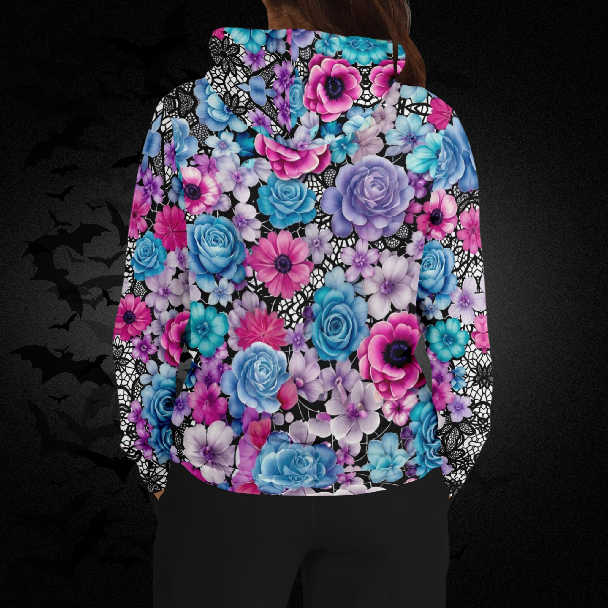 Pastel Goth Floral Skull Hoodie — Gothic Skull Unisex All Over Print