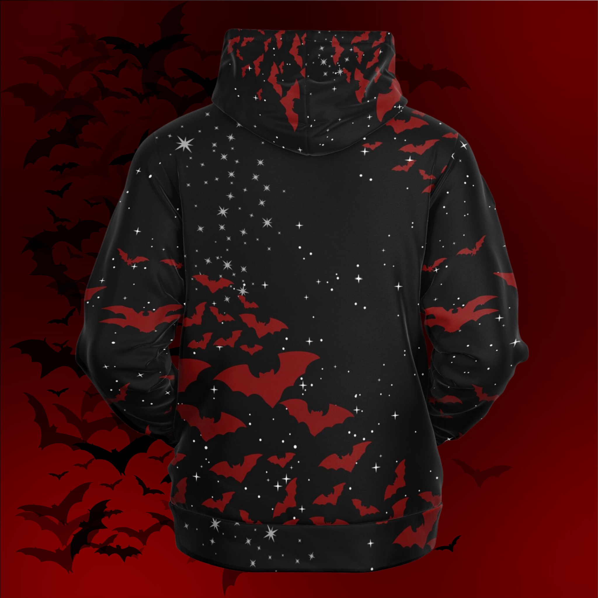 Crimson Bats & Full Moon All Over Print Zip Hoodie