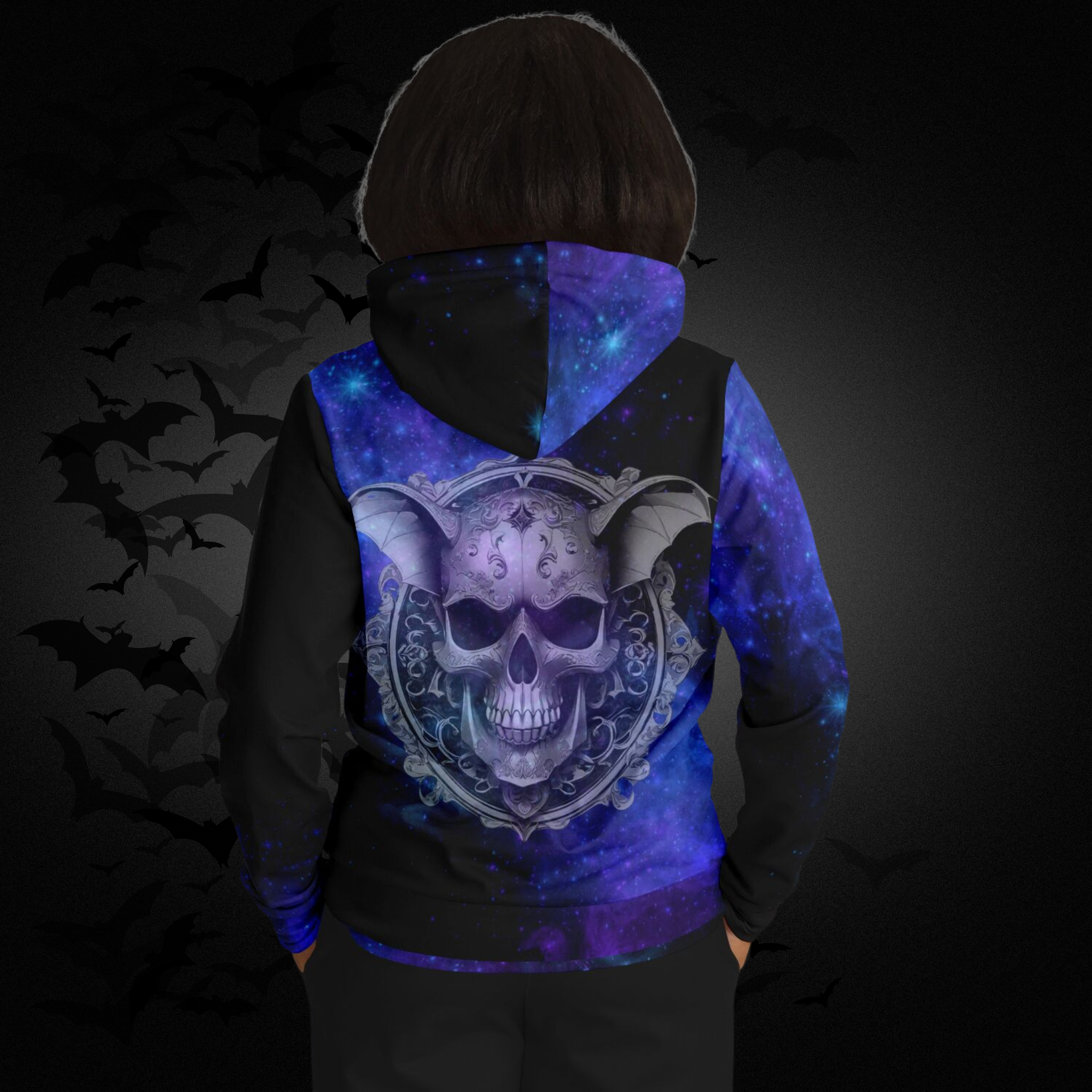 Galaxy Bat Skull All Over Print Hoodie