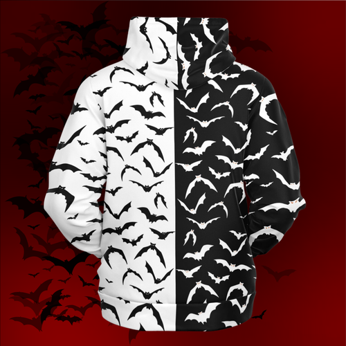 Black & White Bat All Over Print Zip Hoodie