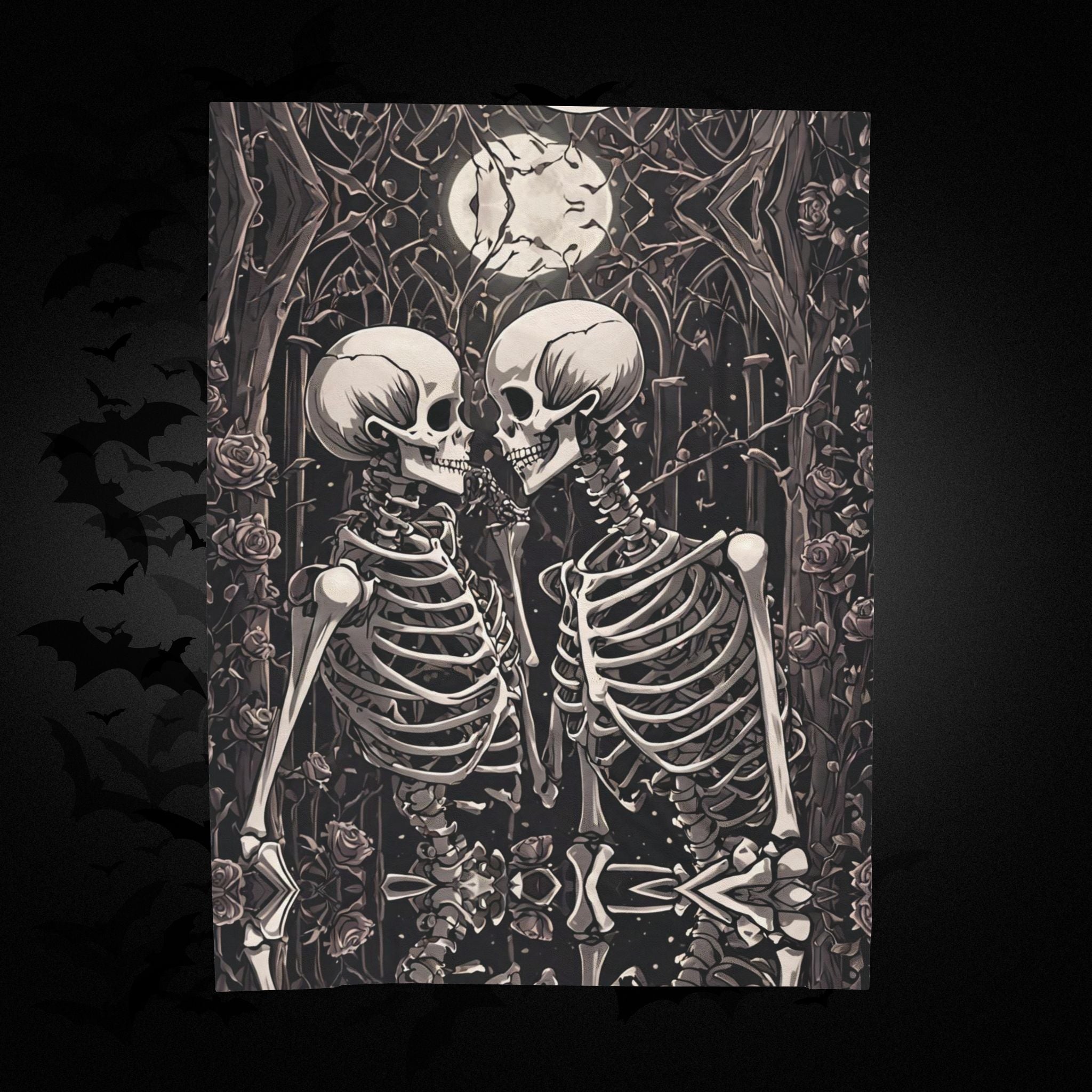 Gothic Skeletons in Love Throw Blanket — Dark Romance Valloween Decor