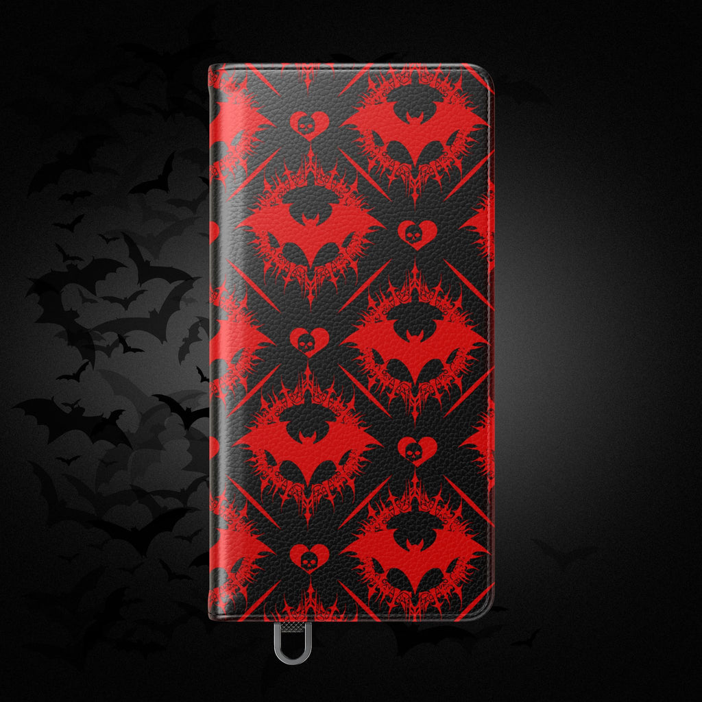 Gothic Bat Wallet Flip Case - Elegant Goth Phone Wallet - Bat Pattern Flip Case - Gothic Phone Case - Stylish Wallet Phone Case