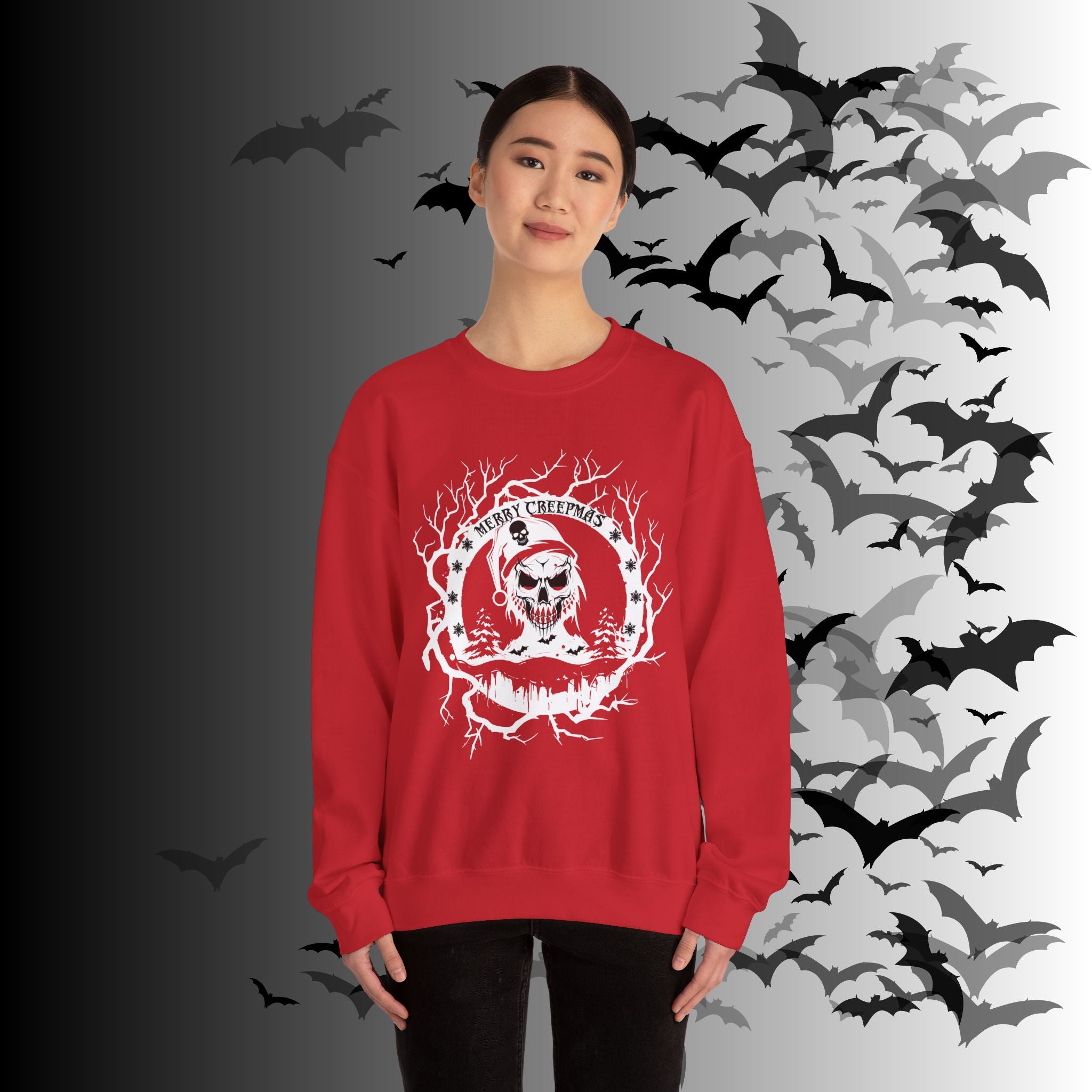 Merry Creepmas Crewneck Sweatshirt — Gothic Christmas Skull Santa