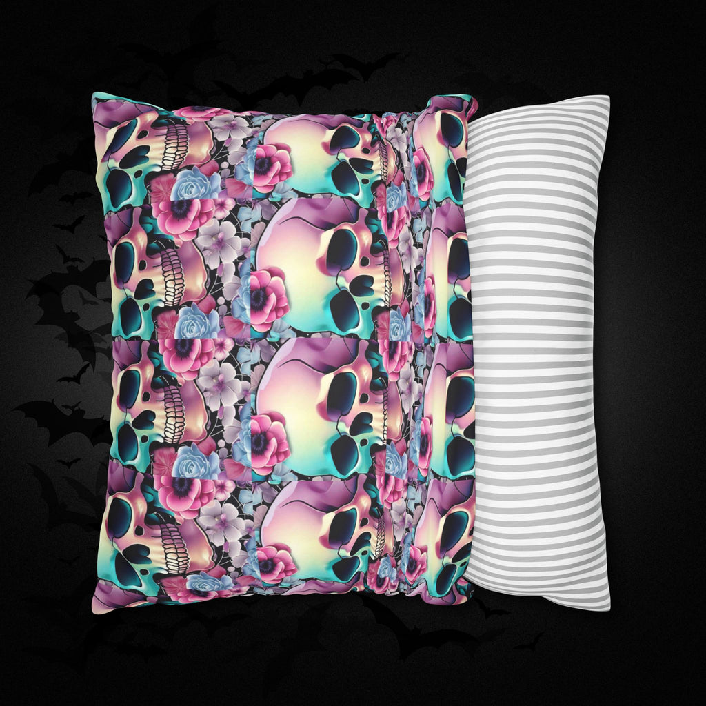 Pastel Goth Floral Skull Throw Pillow — Dark Floral Emo Home Decor