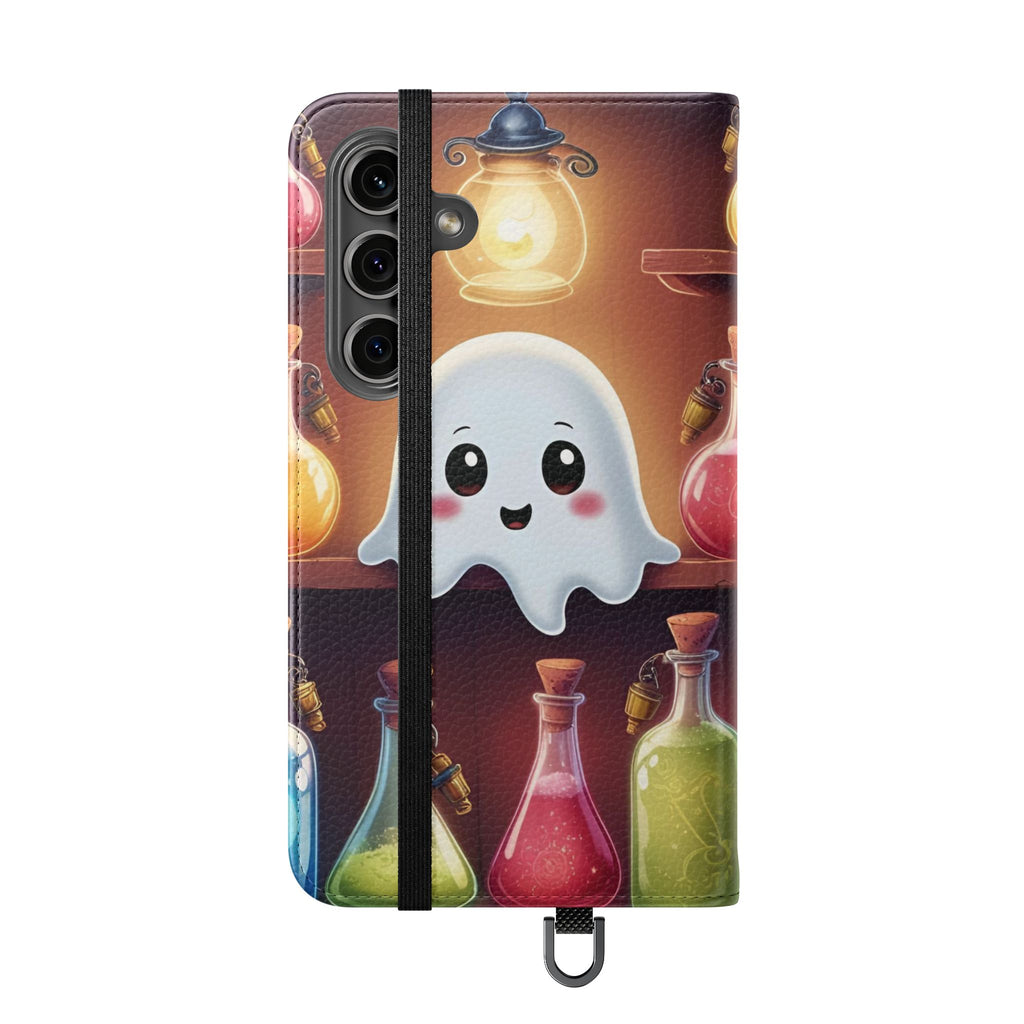 Apothecary Ghost Flip Wallet Case - Spooky Halloween Phone Case - Gothic Ghost Smartphone Case -  Ghost on a Shelf Wallet Case