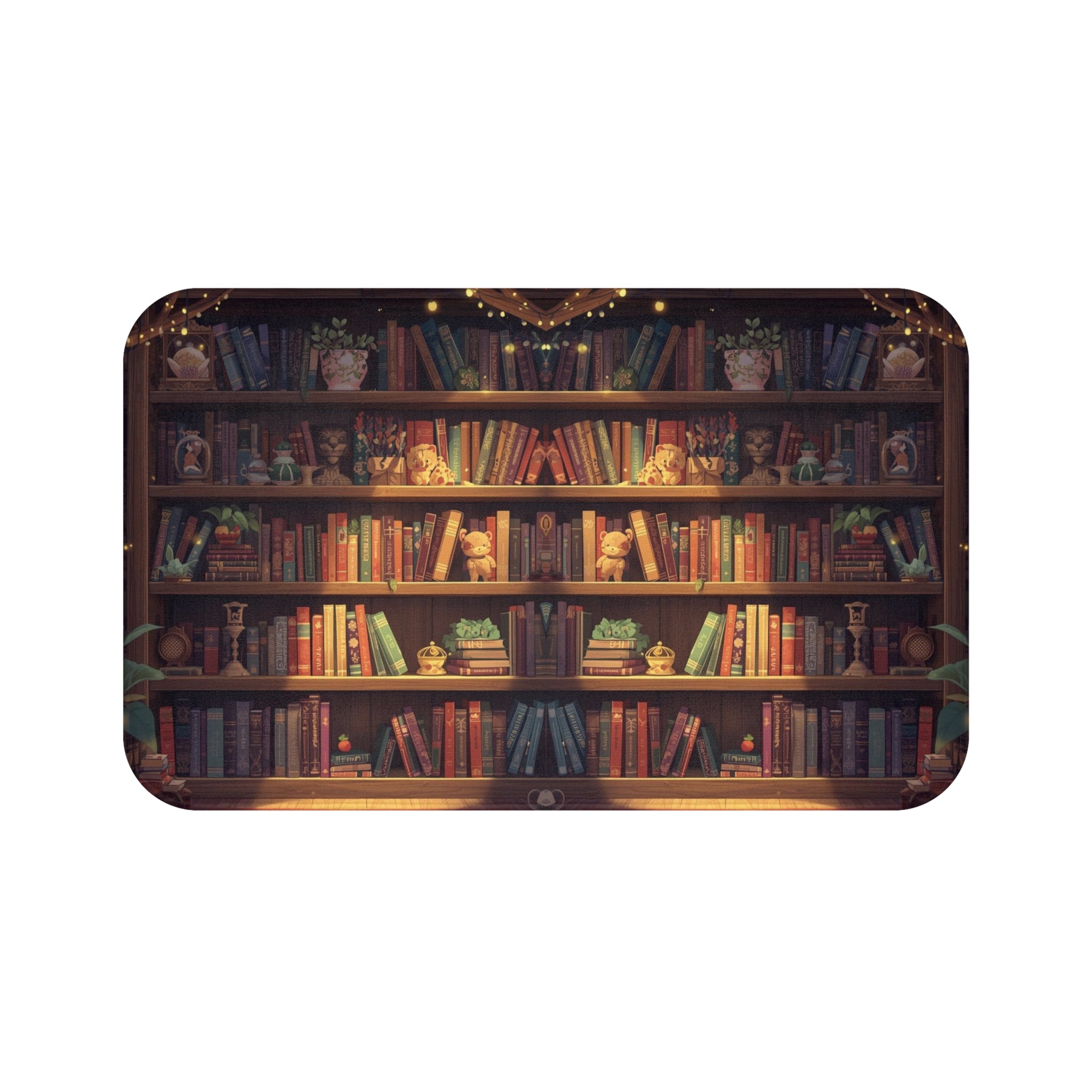 Cottagecore Bookcase Bath Mat — Cozy Fantasy Book Lover Bathroom Decor