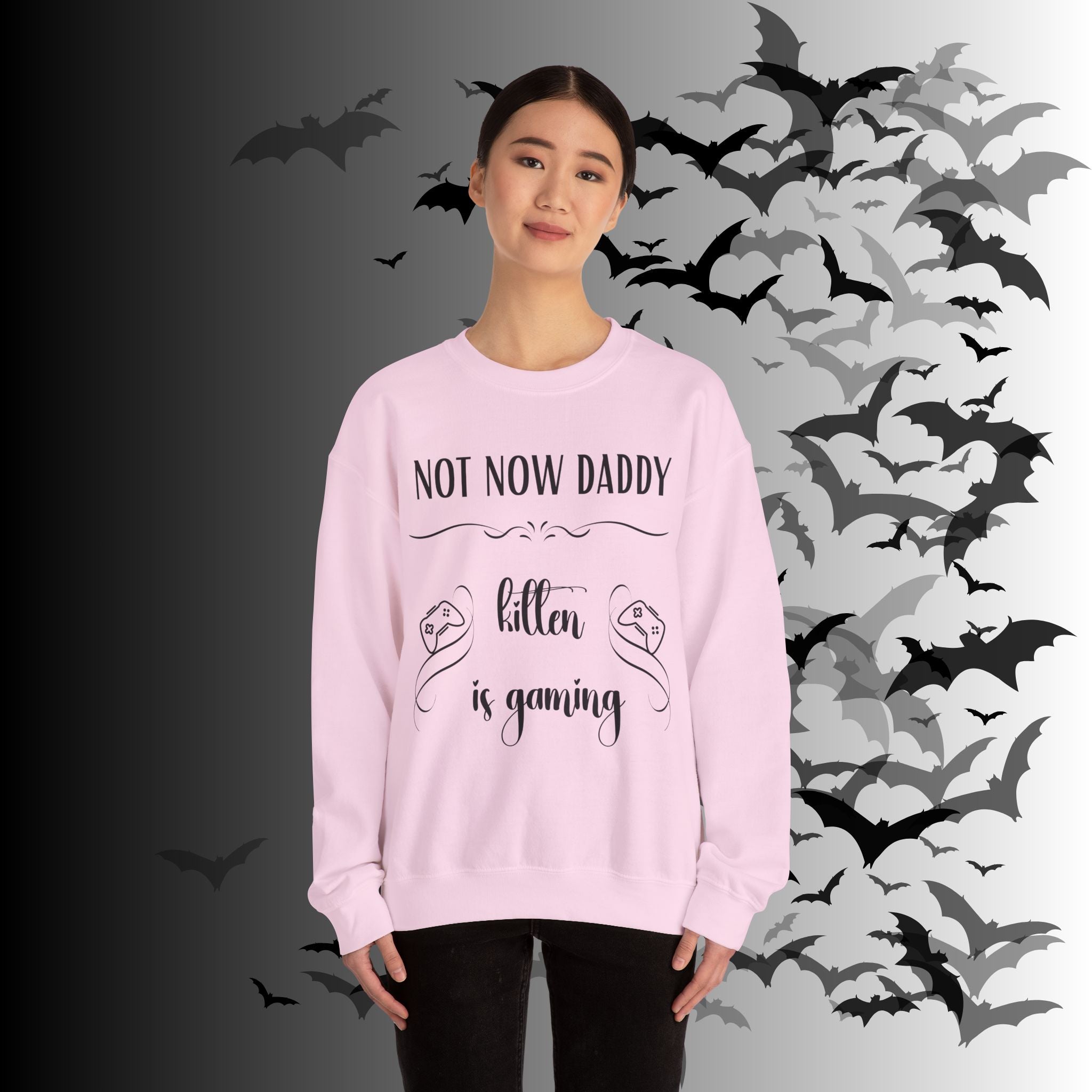 Not Now Daddy Kitten Is Gaming Crewneck Sweatshirt — Funny Gamer Sweater