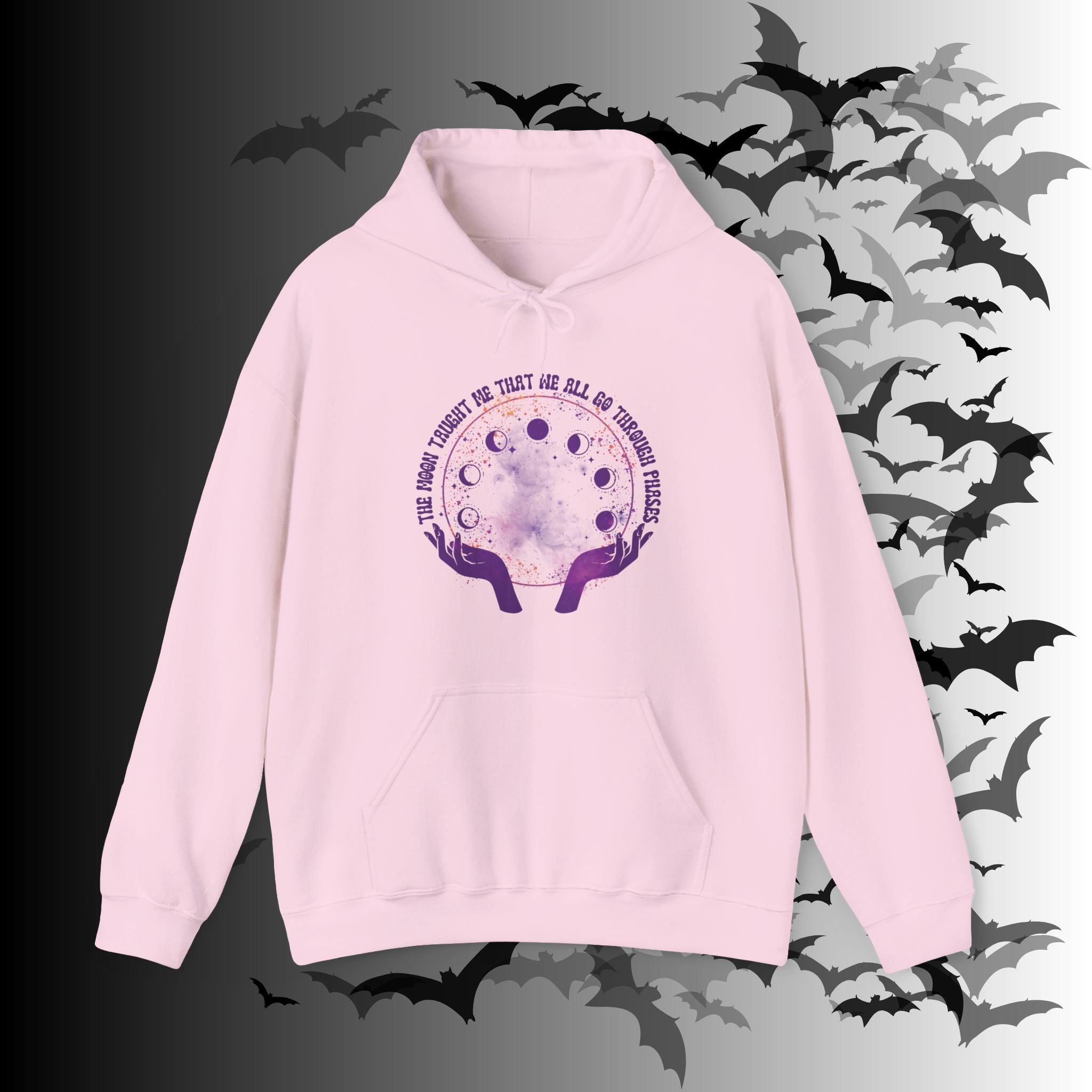 The Moon Taught Me We All Go Through Phases Hoodie — Witchy Moon Phase Pullover