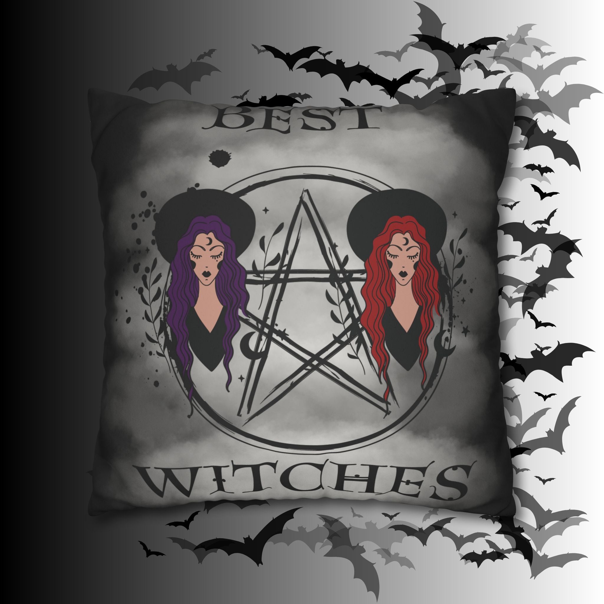 Best Witches Gothic BFF Throw Pillow — Witch Dark Cottagecore Home Decor