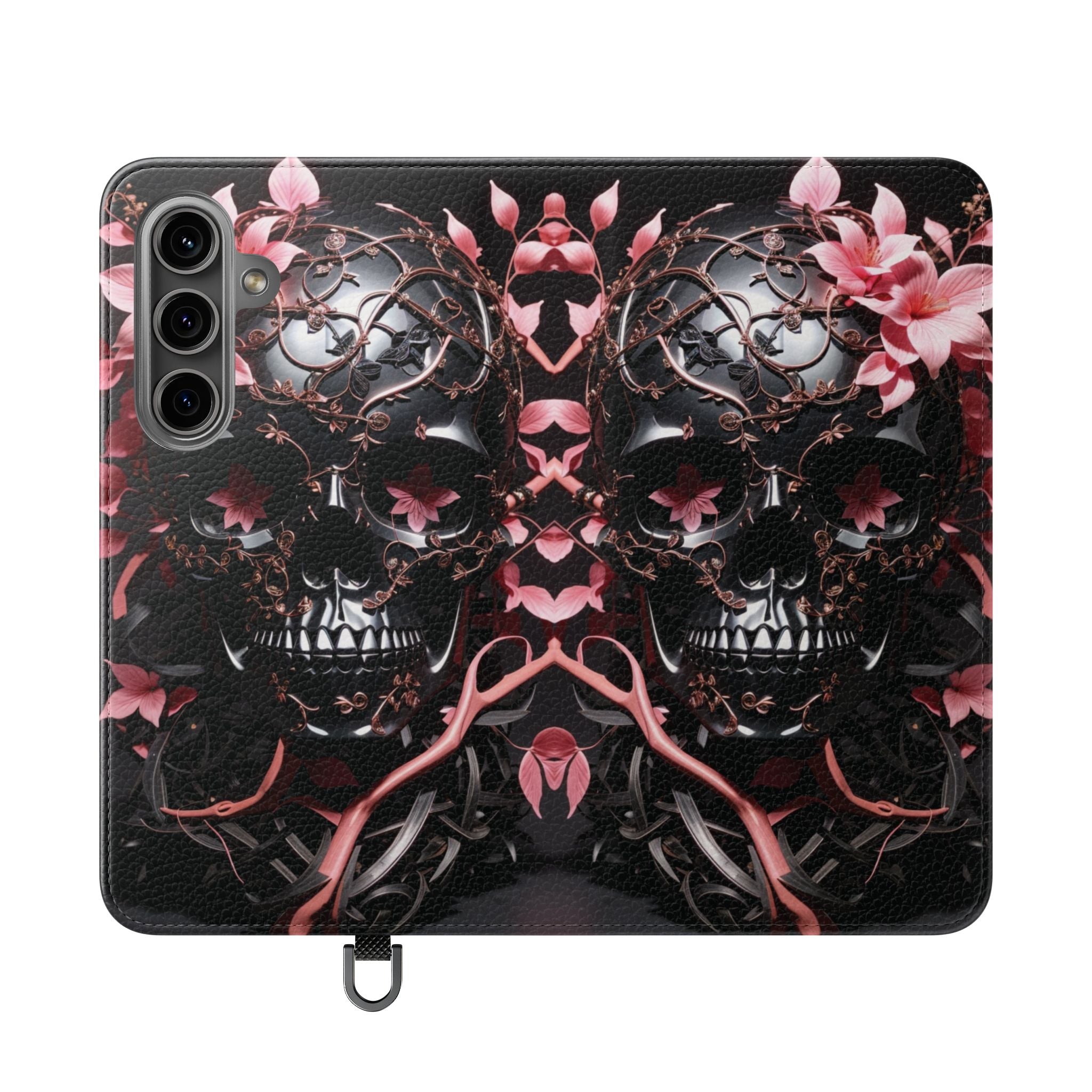 Pink Pastel Goth Skull Flip Wallet Phone Case - Skull Wallet Case for Samsung iPhone - Gothic Style Skull Wallet Phone Cases