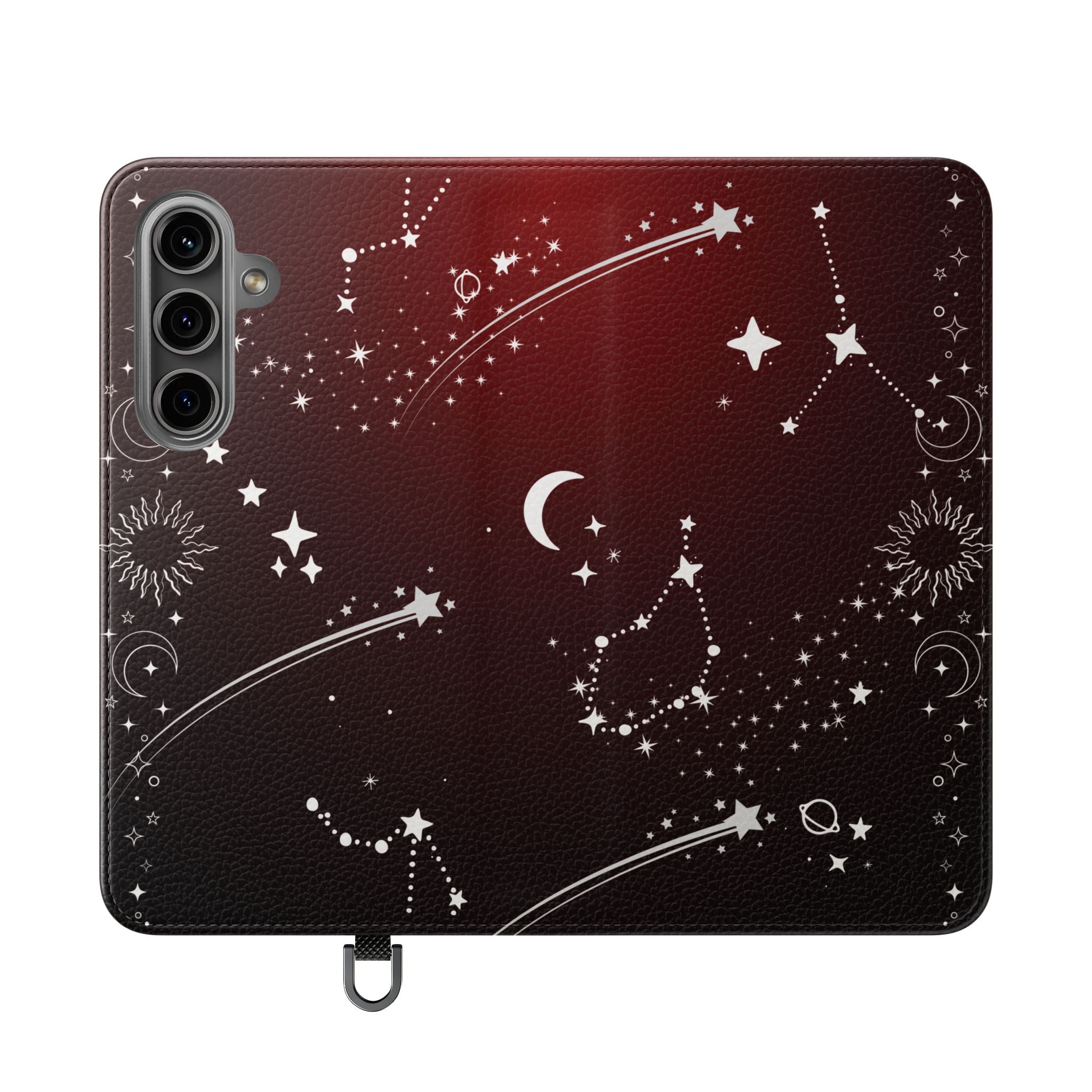 Gothic Celestial Black and Red Flip Wallet Case for iPhone and Samsung Galaxy Phones