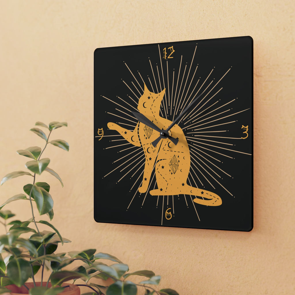 Celestial Cat Wall Clock — Gold Witchy Acrylic Art Print Home Decor
