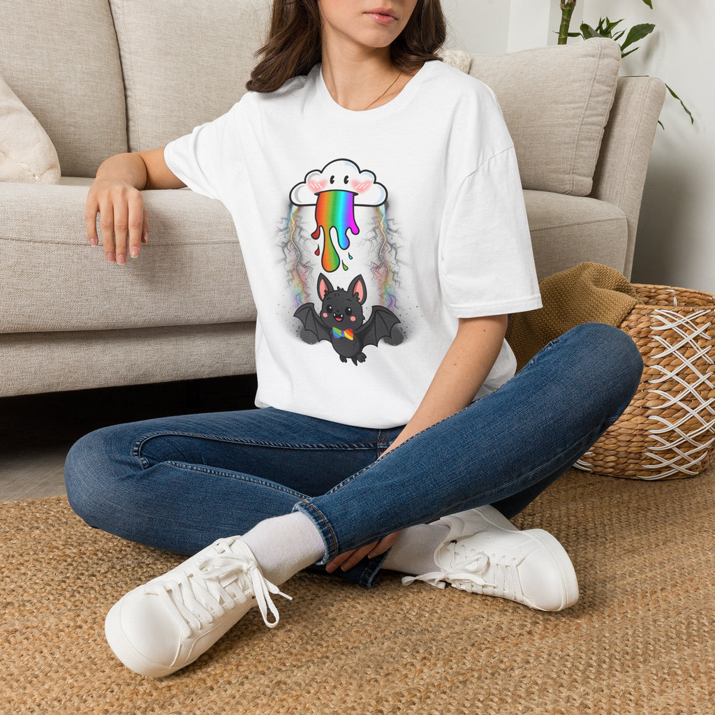 Rainbow Vomit Cloud Bat T-Shirt — Kawaii Goth Pride Unisex Tee