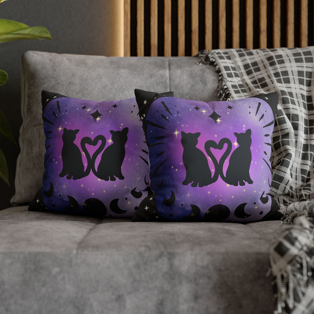Lunar Love Cats Moon Phases Throw Pillow — Celestial Gothic Dark Home Decor