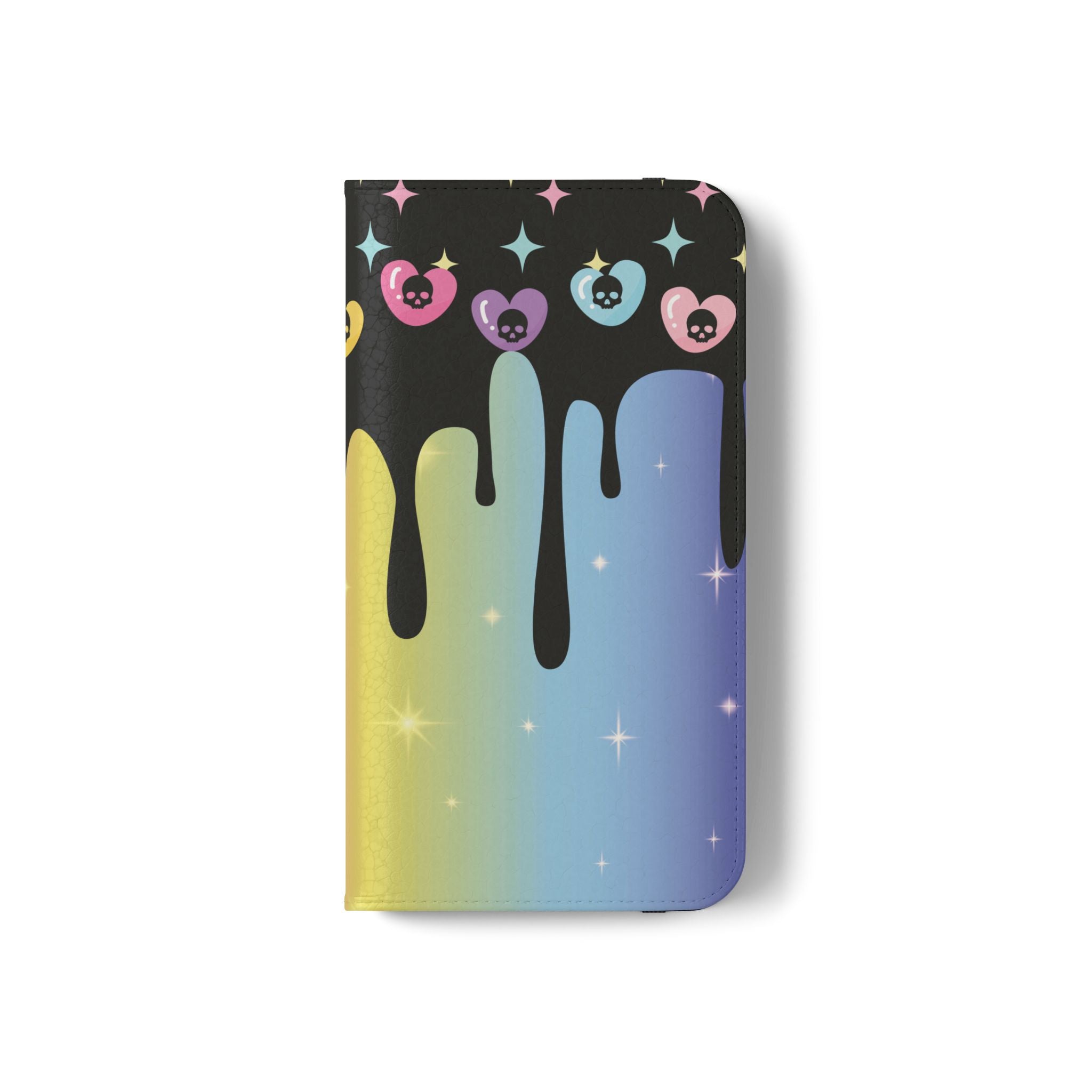Pastel Goth Drippy Rainbow Skulls Flip Wallet Phone Case - Wallet Case for Samsung and iPhone - Gothic Style Wallet Phone Cases