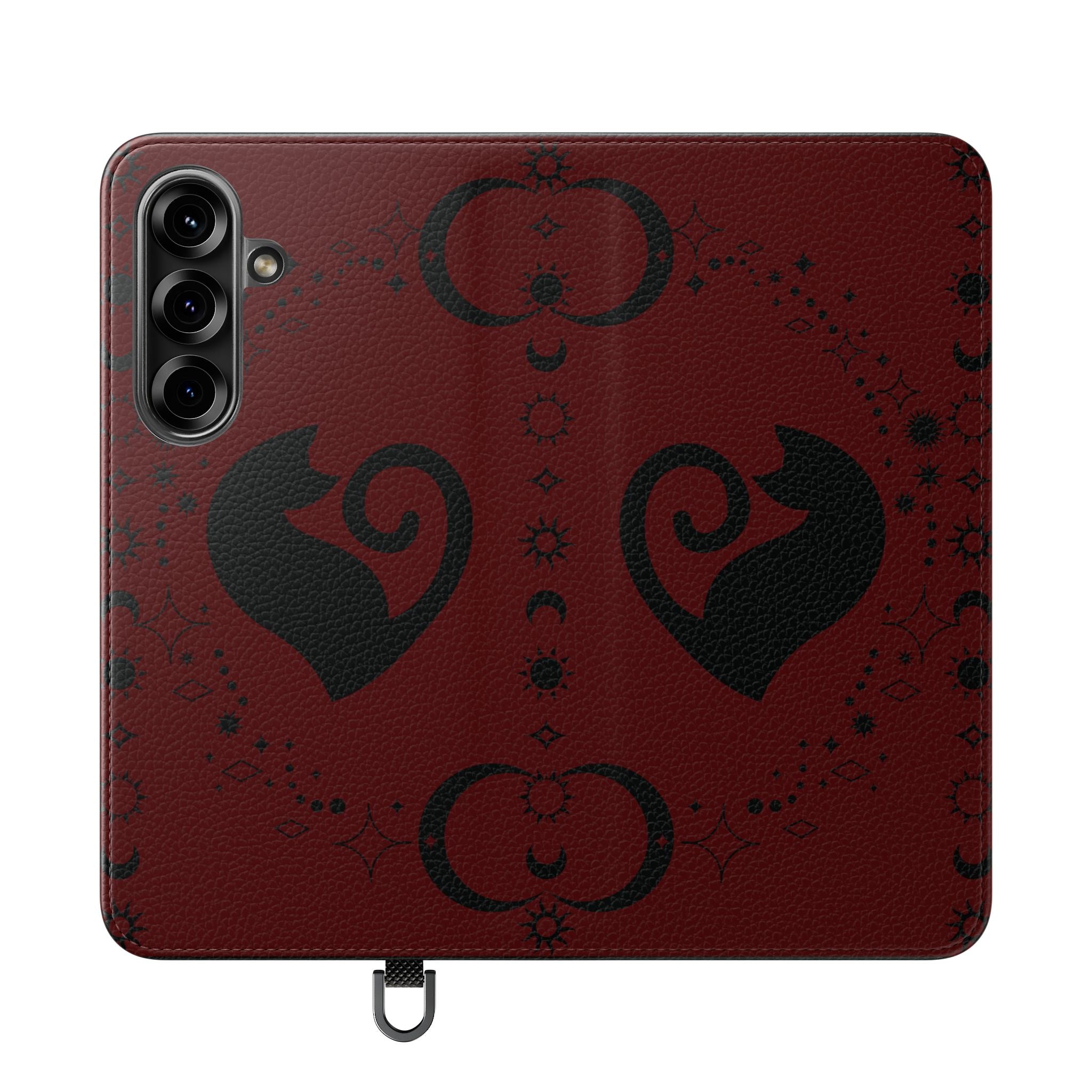 Dark Academia Celestial Black Cat Flip Wallet Case for iPhone and Samsung Galaxy Phones