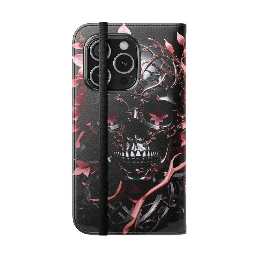 Pink Pastel Goth Skull Flip Wallet Phone Case - Skull Wallet Case for Samsung iPhone - Gothic Style Skull Wallet Phone Cases