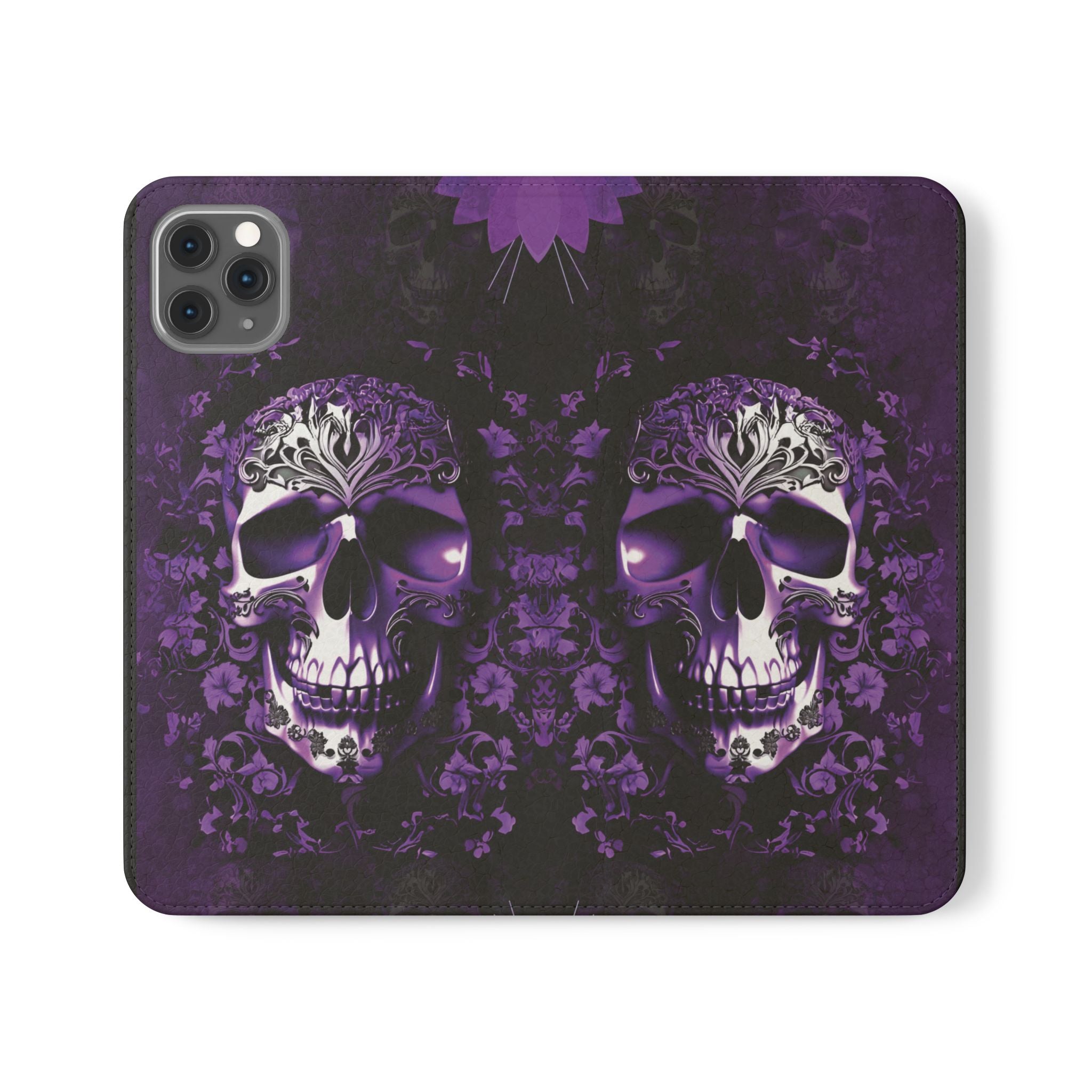 Purple Pastel Goth Skull Flip Wallet Phone Case - Skull Wallet Case for Samsung iPhone - Gothic Style Skull Wallet Phone Cases