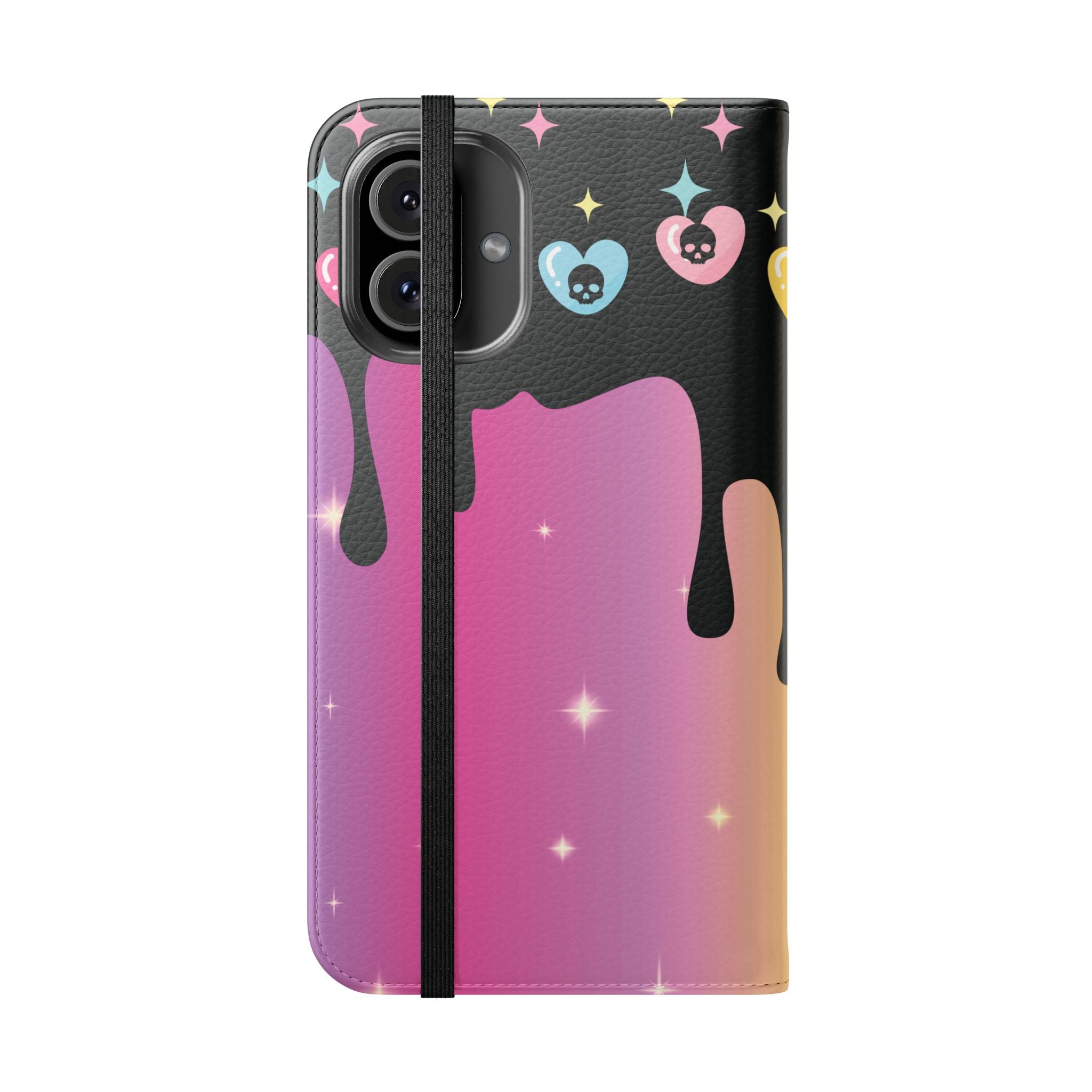 Pastel Goth Drippy Rainbow Skulls Flip Wallet Phone Case - Wallet Case for Samsung and iPhone - Gothic Style Wallet Phone Cases