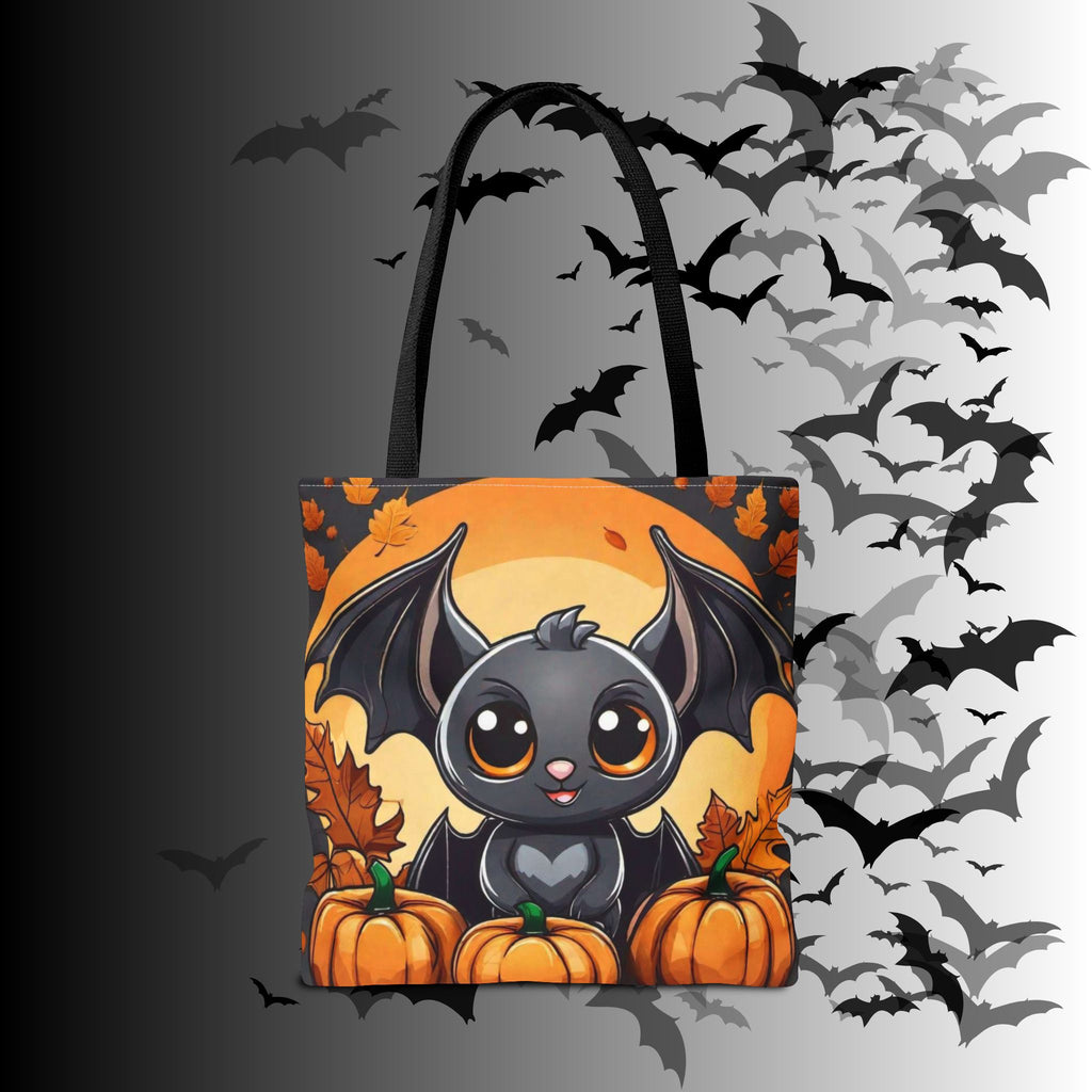 Kawaii Bat & Pumpkin Halloween Tote Bag — Autumn Full Moon Print